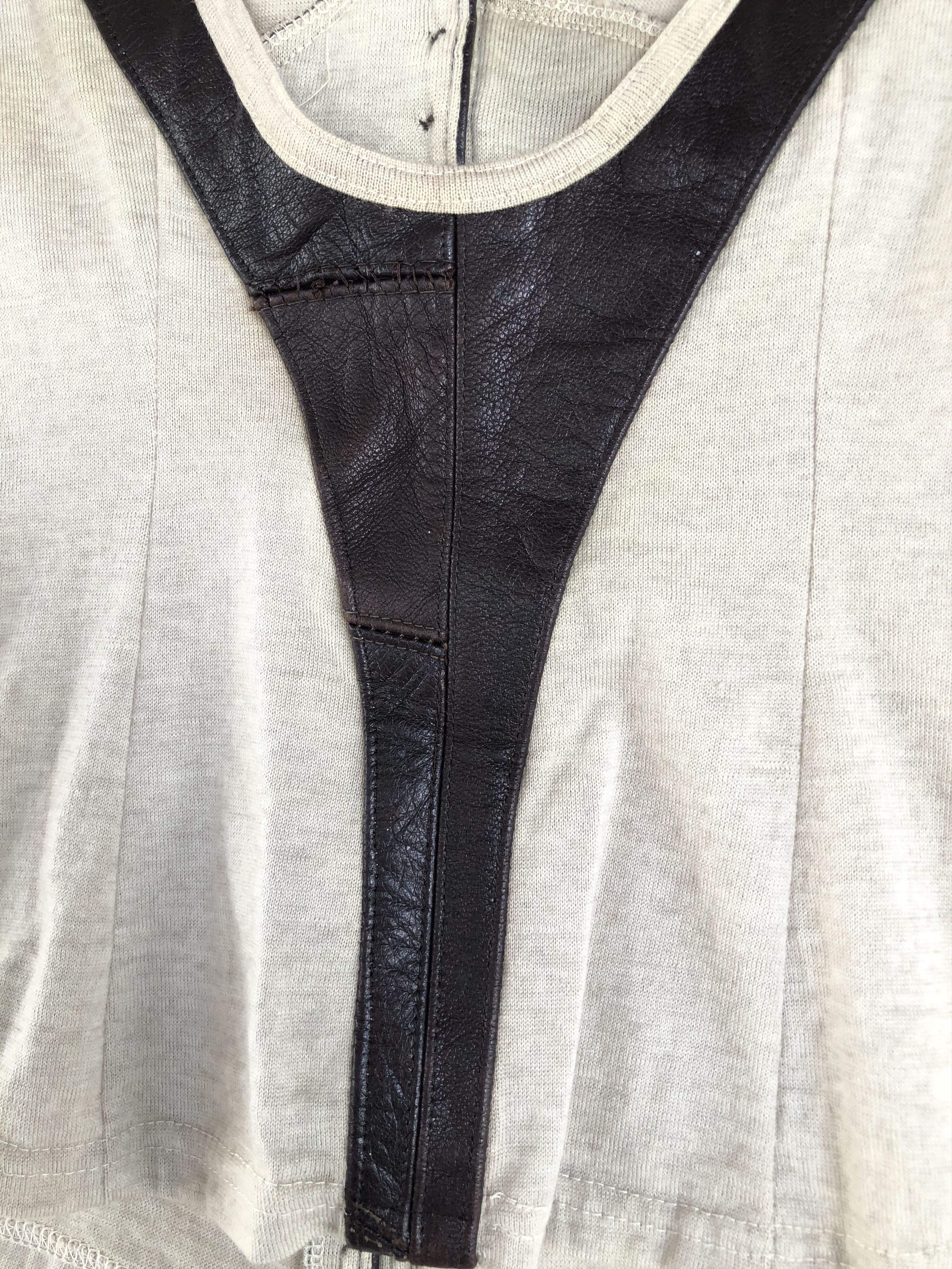 Nozomi Ishiguro RARE🔥WOOL LEATHER BLOCKS SEXY OPENCHEST L/S CARDIGAN SHIRT Size XXS / US 00 / IT 34 - 4 Thumbnail
