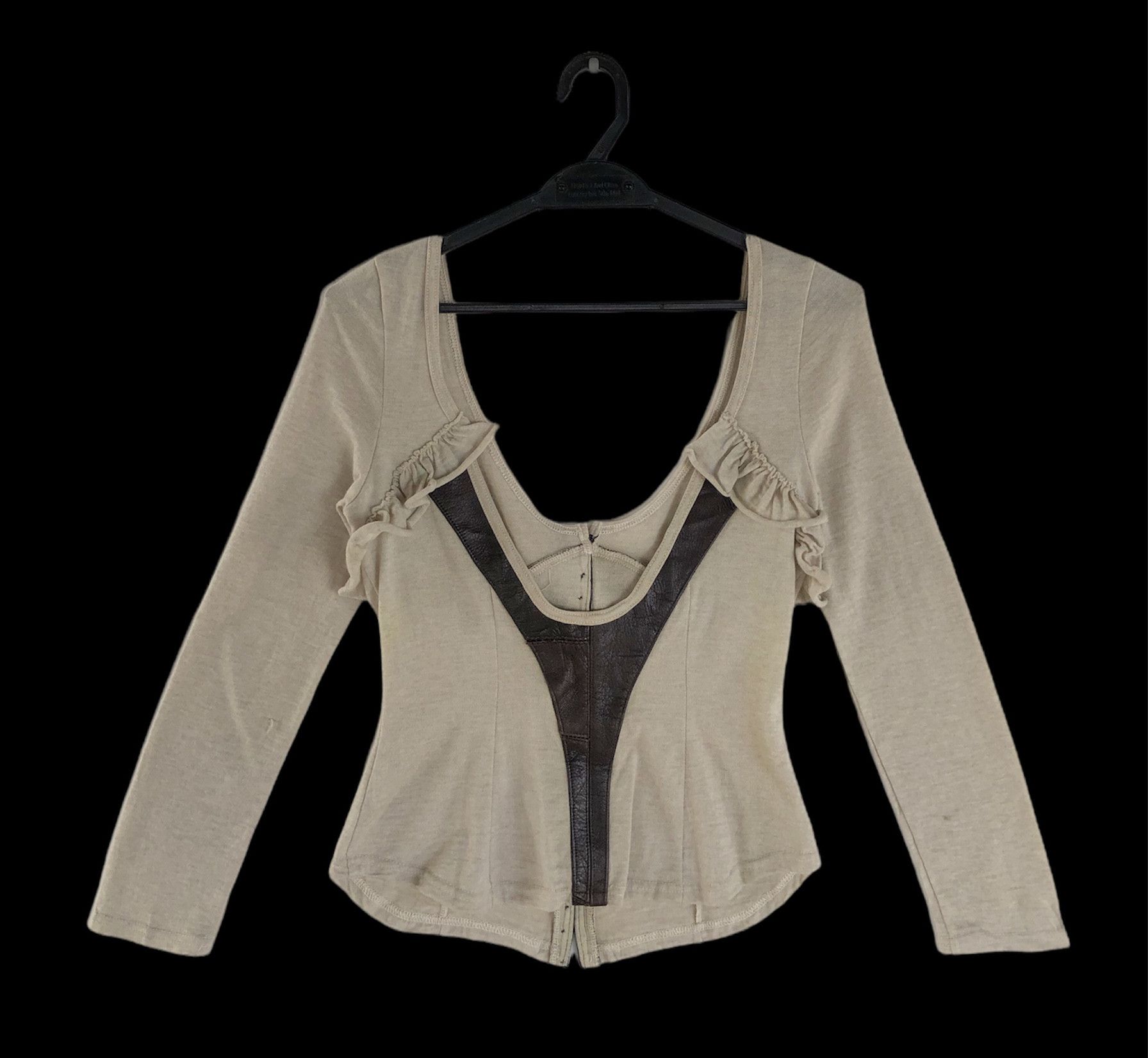 Nozomi Ishiguro RARE🔥WOOL LEATHER BLOCKS SEXY OPENCHEST L/S CARDIGAN SHIRT Size XXS / US 00 / IT 34 - 2 Thumbnail