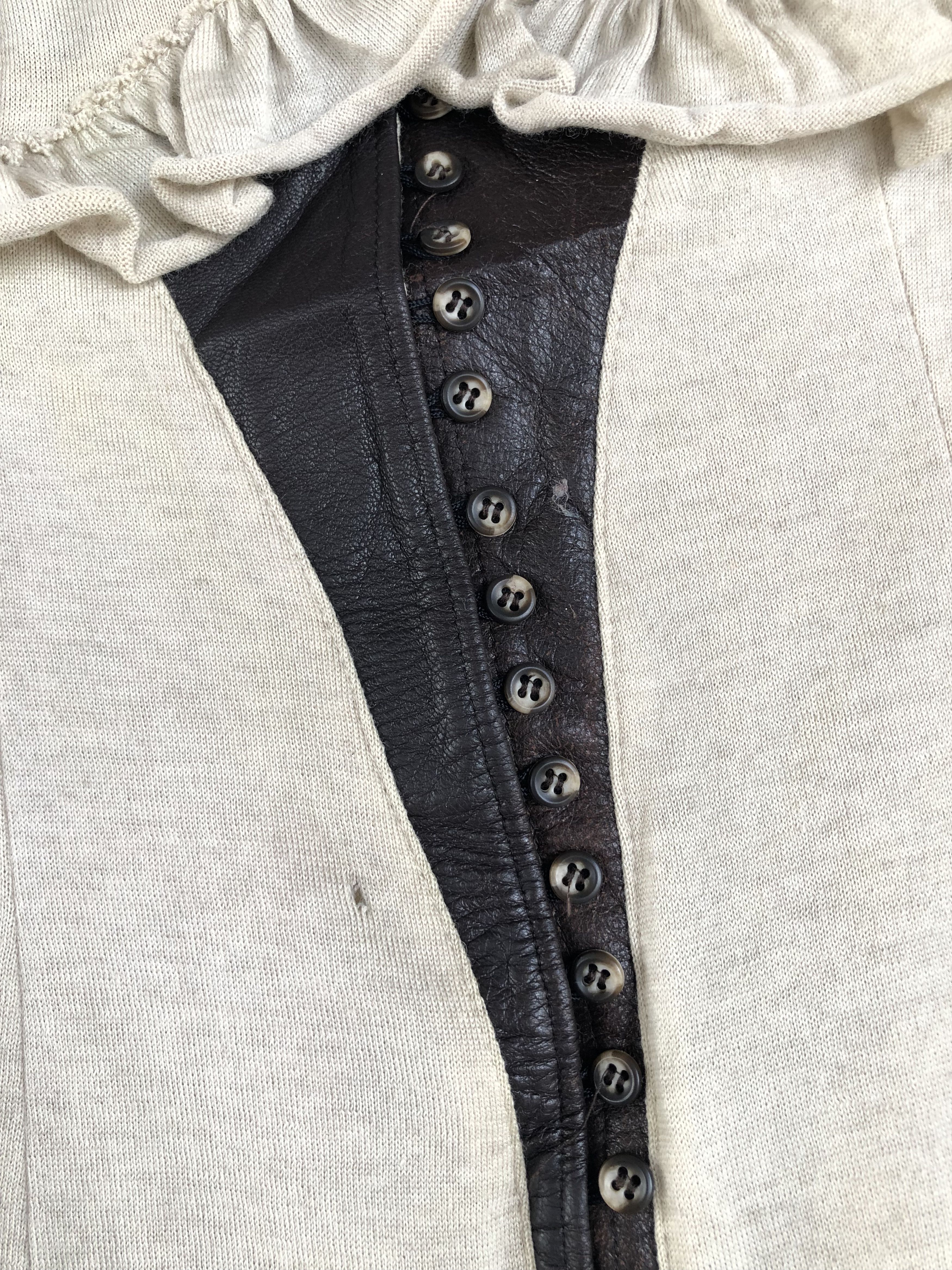 Nozomi Ishiguro RARE🔥WOOL LEATHER BLOCKS SEXY OPENCHEST L/S CARDIGAN SHIRT Size XXS / US 00 / IT 34 - 5 Thumbnail