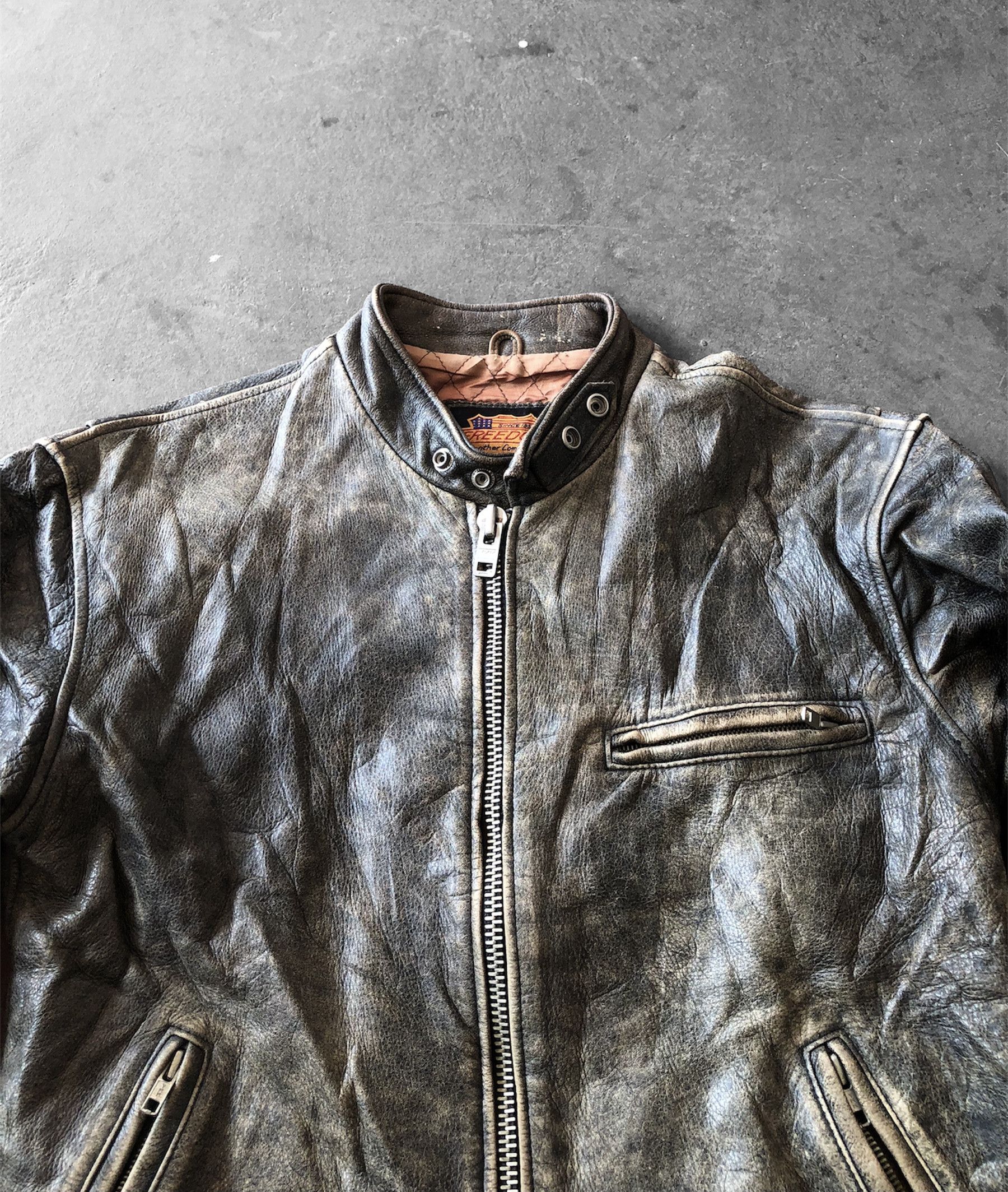 Mister Freedom VINTAGE MISTER FREEDOM WELL SEASONED LEATHER BIKER JACKET Size US S / EU 44-46 / 1 - 7 Thumbnail