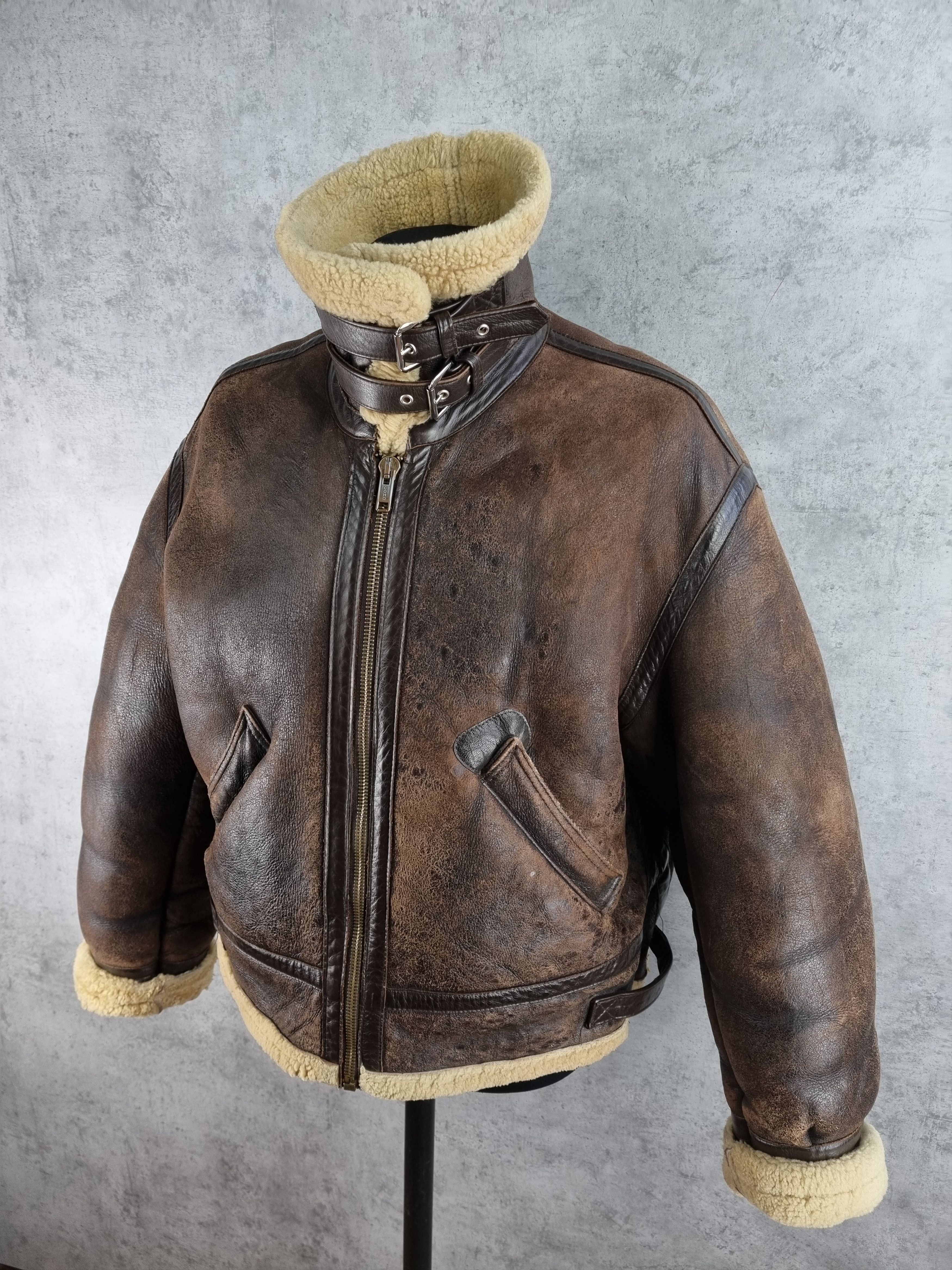 Genuine Leather × Leather 90s Vintage KUDSAK Shearling Aviator Leather Jacket Size US XL / EU 56 / 4 - 11 Thumbnail