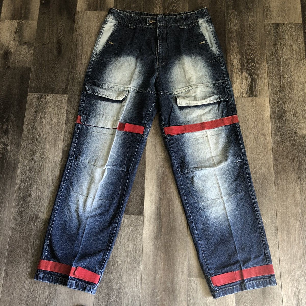 Vintage Vintage 1990s Stub Cargo Knee Pocket Baggy Denim Jeans 36x33 Size US 36 / EU 52 - 1 Thumbnail