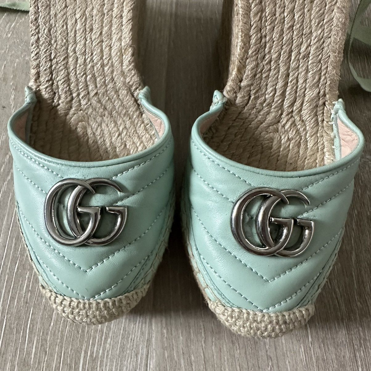 gucci green leather platform espadrille lace up wedges