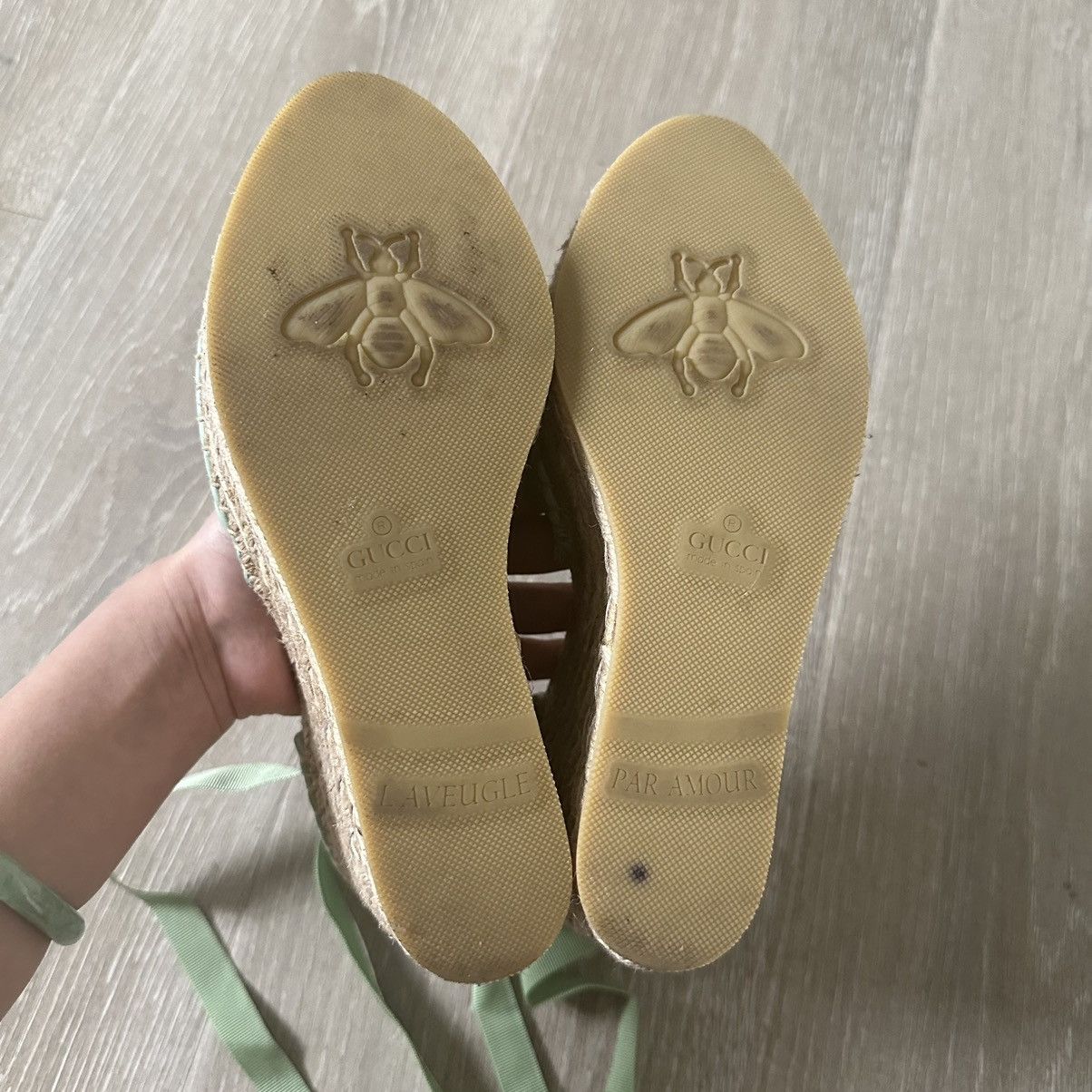 gucci green leather platform espadrille lace up wedges