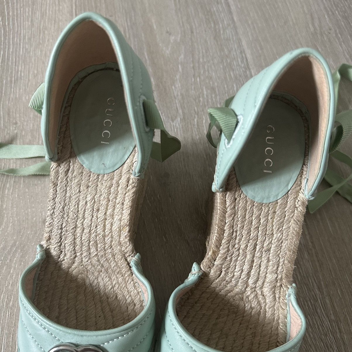 gucci green leather platform espadrille lace up wedges