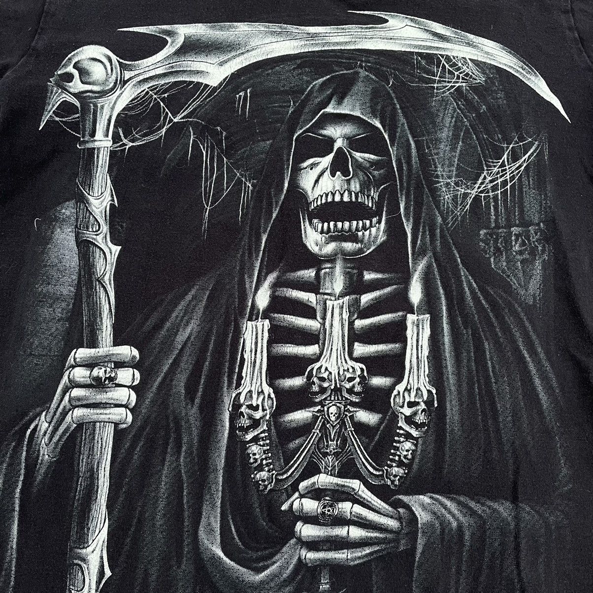 Vintage Vintage 90s Goth Graphic Tee Reaper Skull Black Distressed S Size US S / EU 44-46 / 1 - 5 Thumbnail