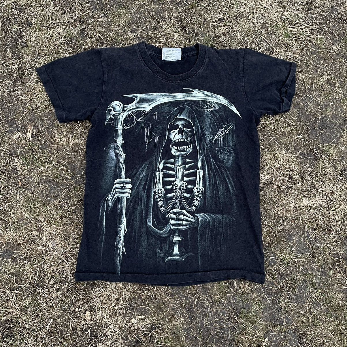 Vintage Vintage 90s Goth Graphic Tee Reaper Skull Black Distressed S Size US S / EU 44-46 / 1 - 1 Thumbnail