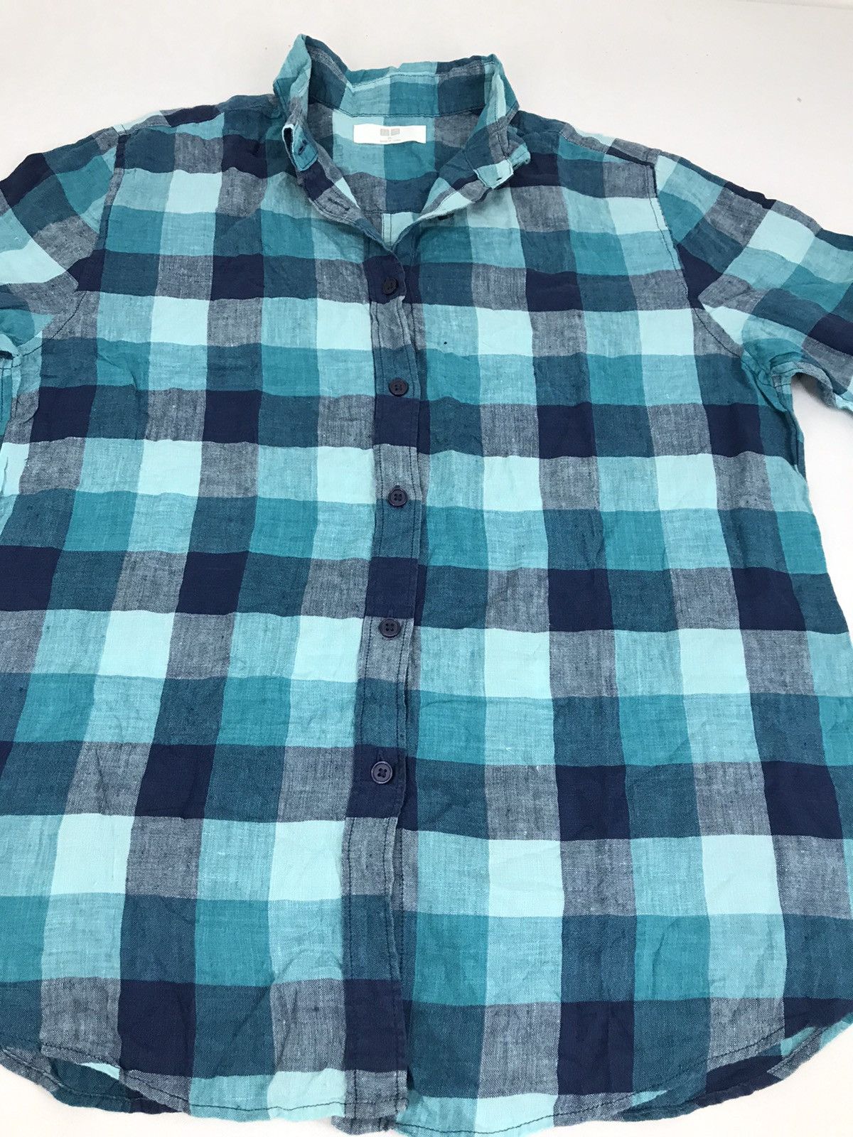 Japanese Brand × Uniqlo Uniqlo Shirt Down Shadow Plaid Checked Half Sleeve Size L / US 10 / IT 46 - 11 Thumbnail