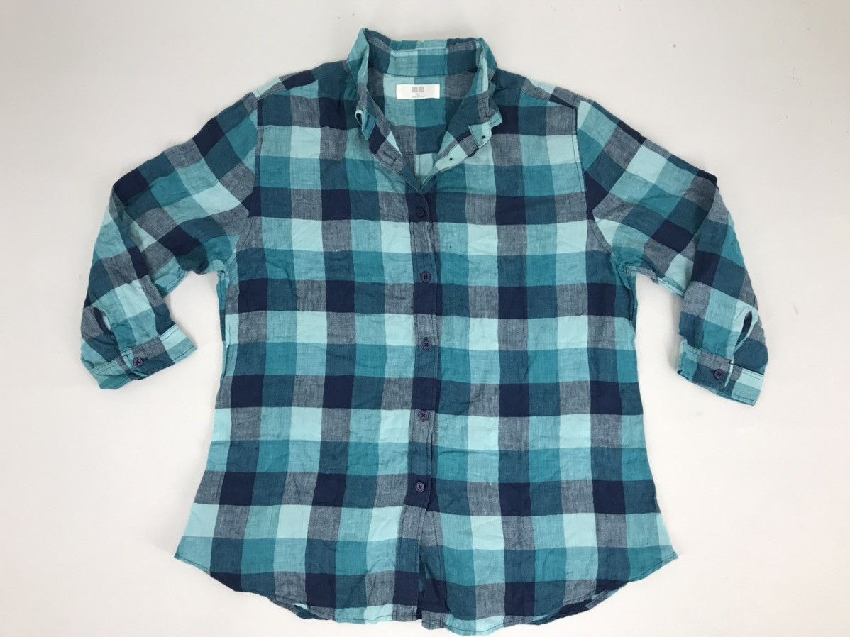 Japanese Brand × Uniqlo Uniqlo Shirt Down Shadow Plaid Checked Half Sleeve Size L / US 10 / IT 46 - 1 Thumbnail