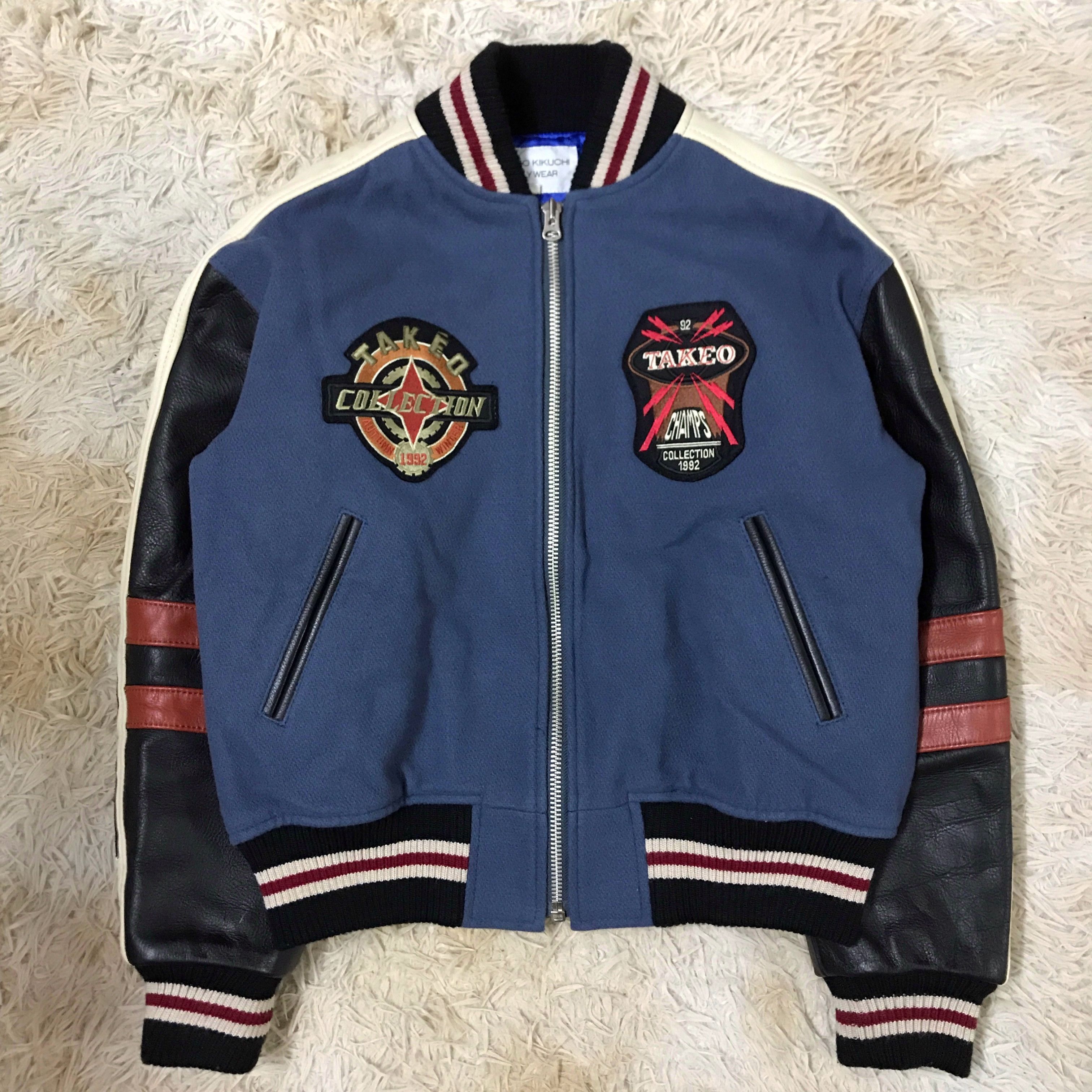 image of Takeo Kikuchi A/w1992 Sports Varsity Jacket in Blue White Red, Men's (Size Medium)