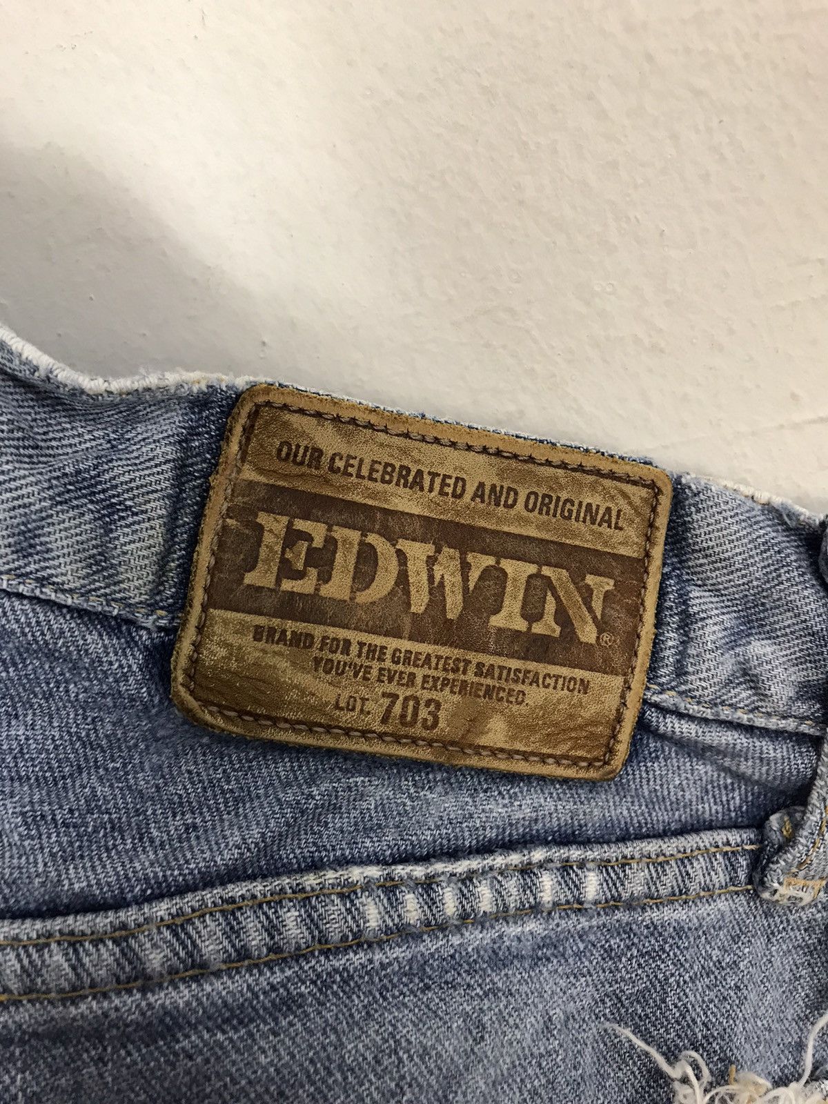 Edwin Vtg 90s Edwin Lot 703 Distressed Denim Jeans Indigo Design Size US 29 - 4 Thumbnail