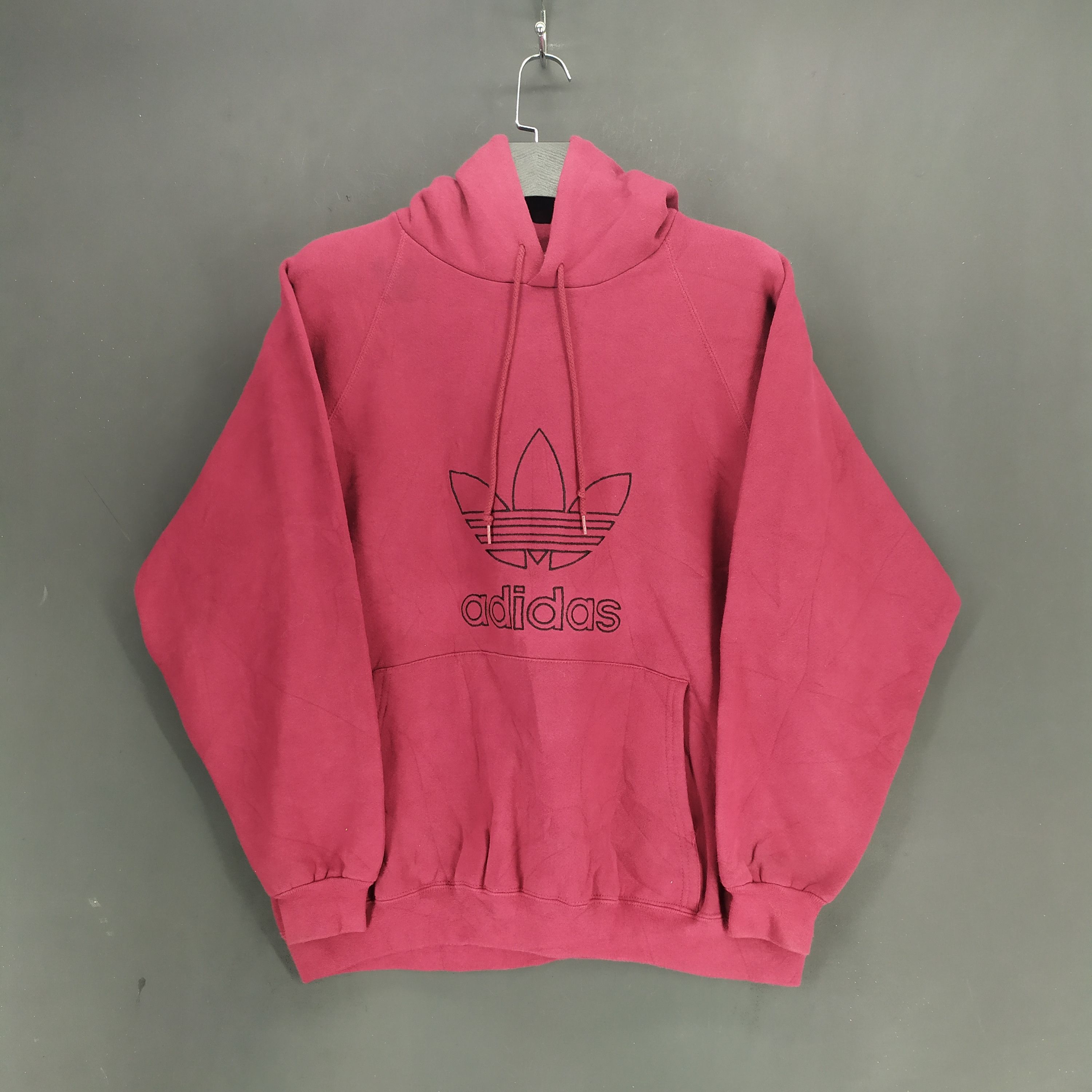 Pre-owned Adidas X Made In Usa Vintage Adidas Trefoil Embroidery Big Logo Hoodies 1298-54 In Red