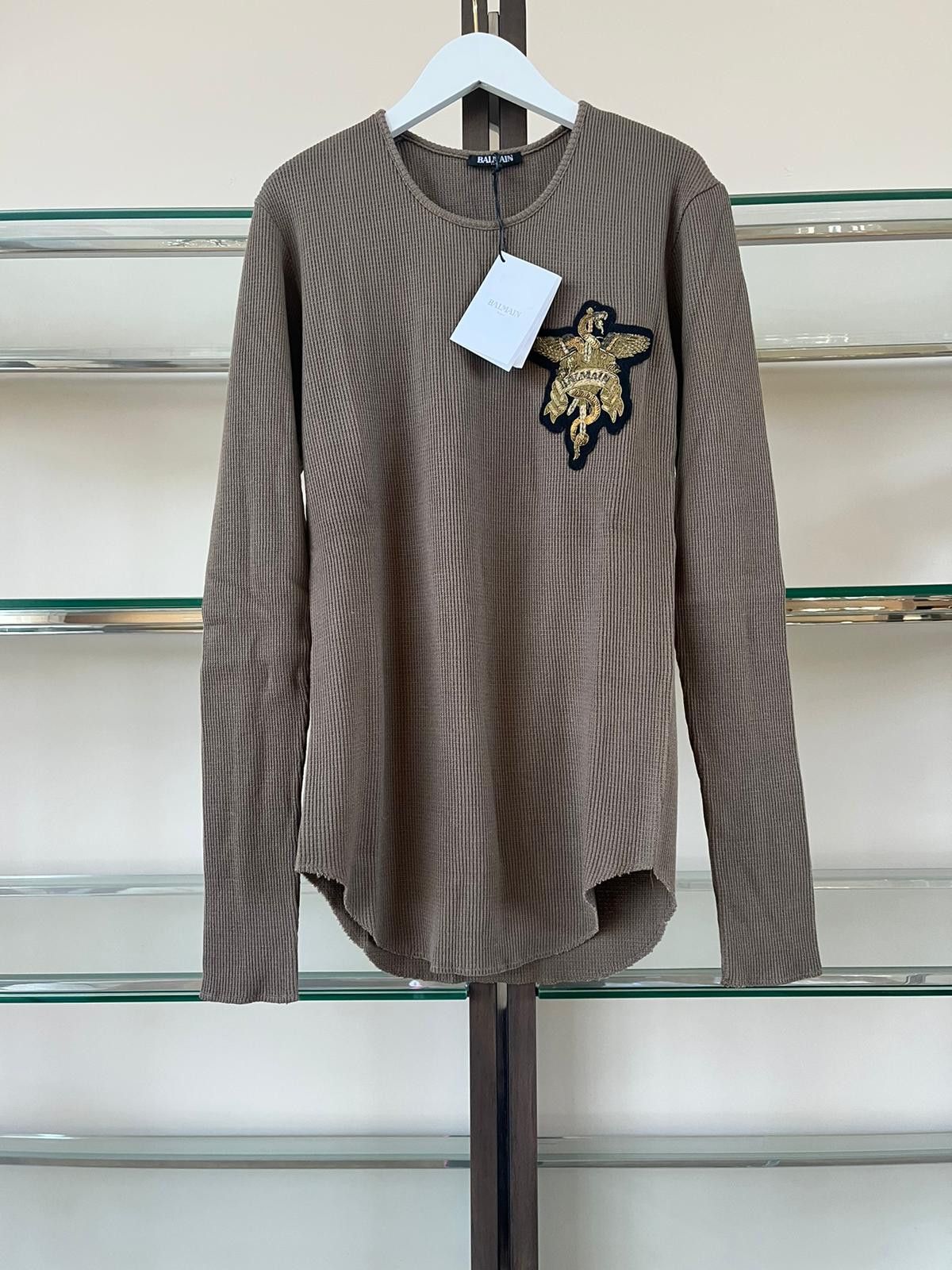 Balmain Embroidered Dagger Logo Crest Thermal Waffle Knit Sweater Size US M / EU 48-50 / 2 - 9 Thumbnail