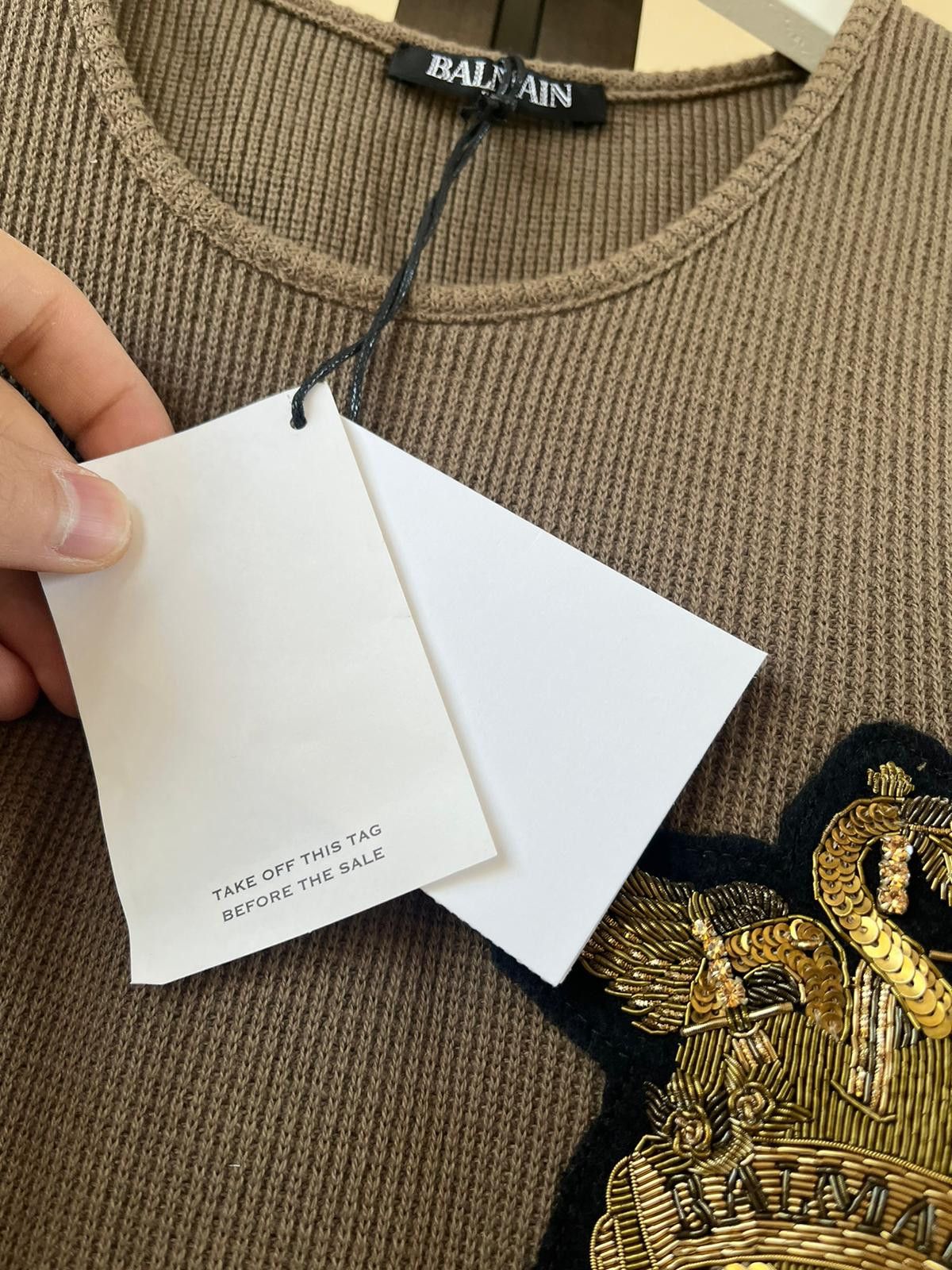 Balmain Embroidered Dagger Logo Crest Thermal Waffle Knit Sweater Size US M / EU 48-50 / 2 - 7 Thumbnail