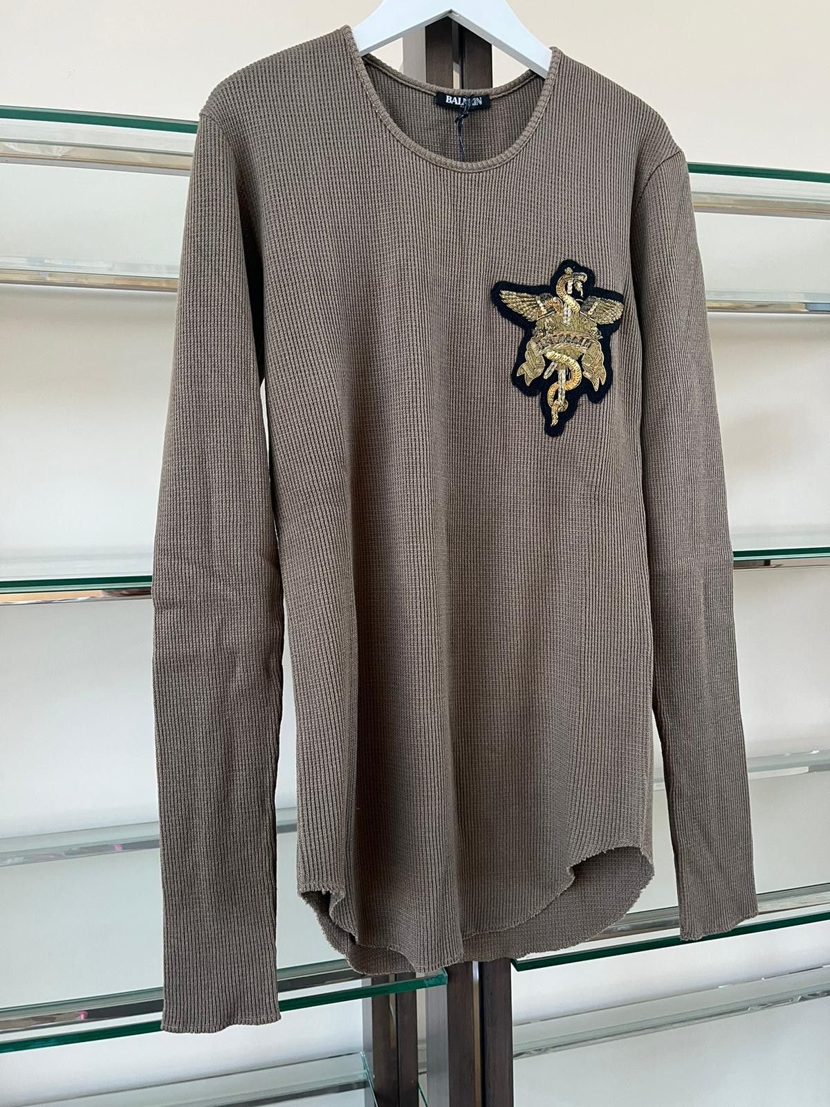 Balmain Embroidered Dagger Logo Crest Thermal Waffle Knit Sweater Size US M / EU 48-50 / 2 - 2 Thumbnail