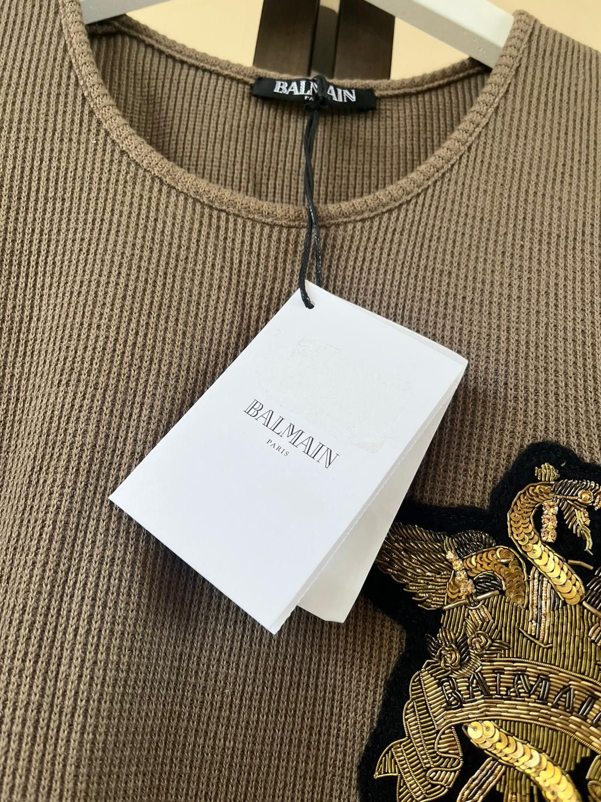 Balmain Embroidered Dagger Logo Crest Thermal Waffle Knit Sweater Size US M / EU 48-50 / 2 - 10 Thumbnail