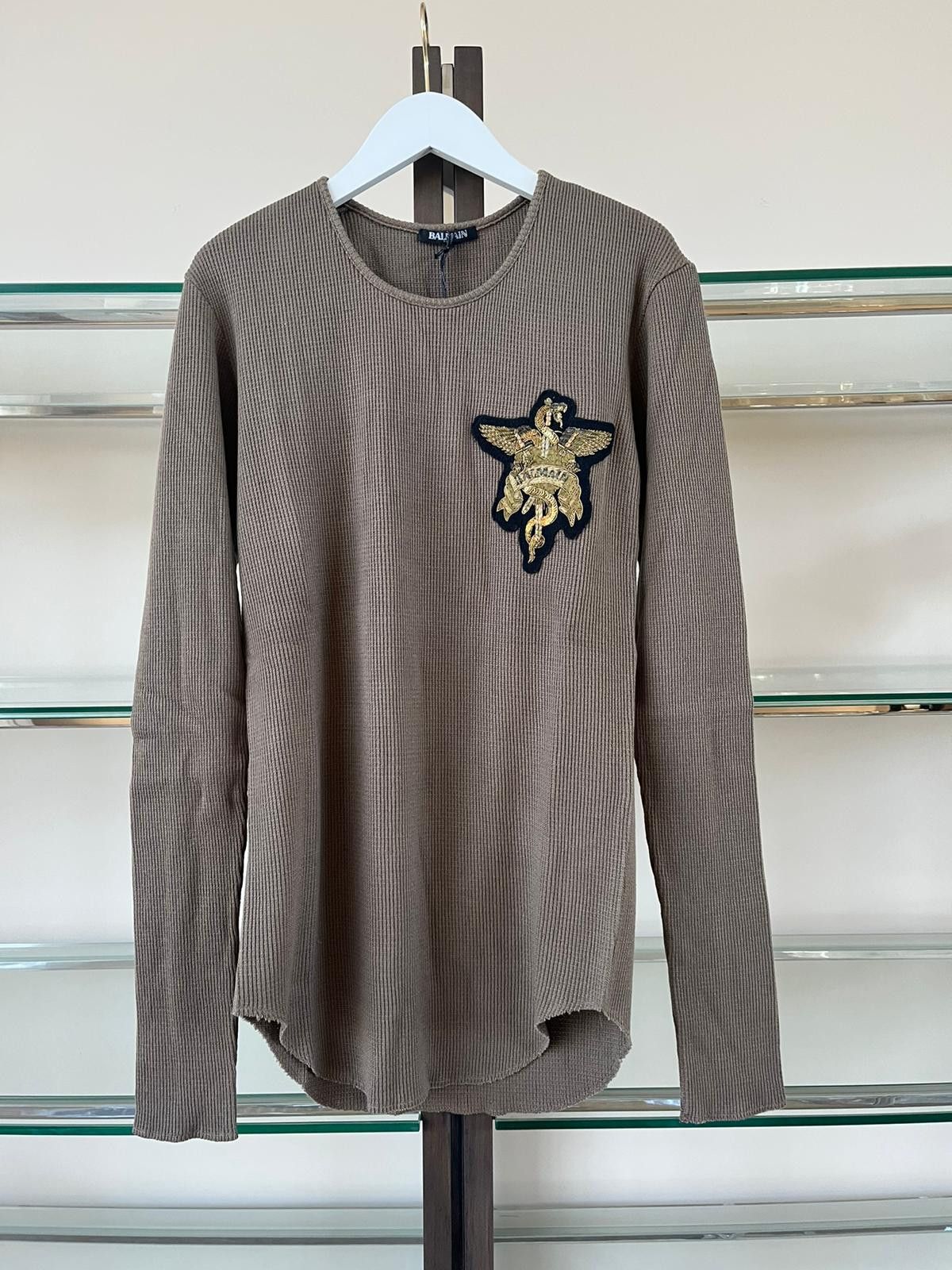 Balmain Embroidered Dagger Logo Crest Thermal Waffle Knit Sweater Size US M / EU 48-50 / 2 - 3 Thumbnail