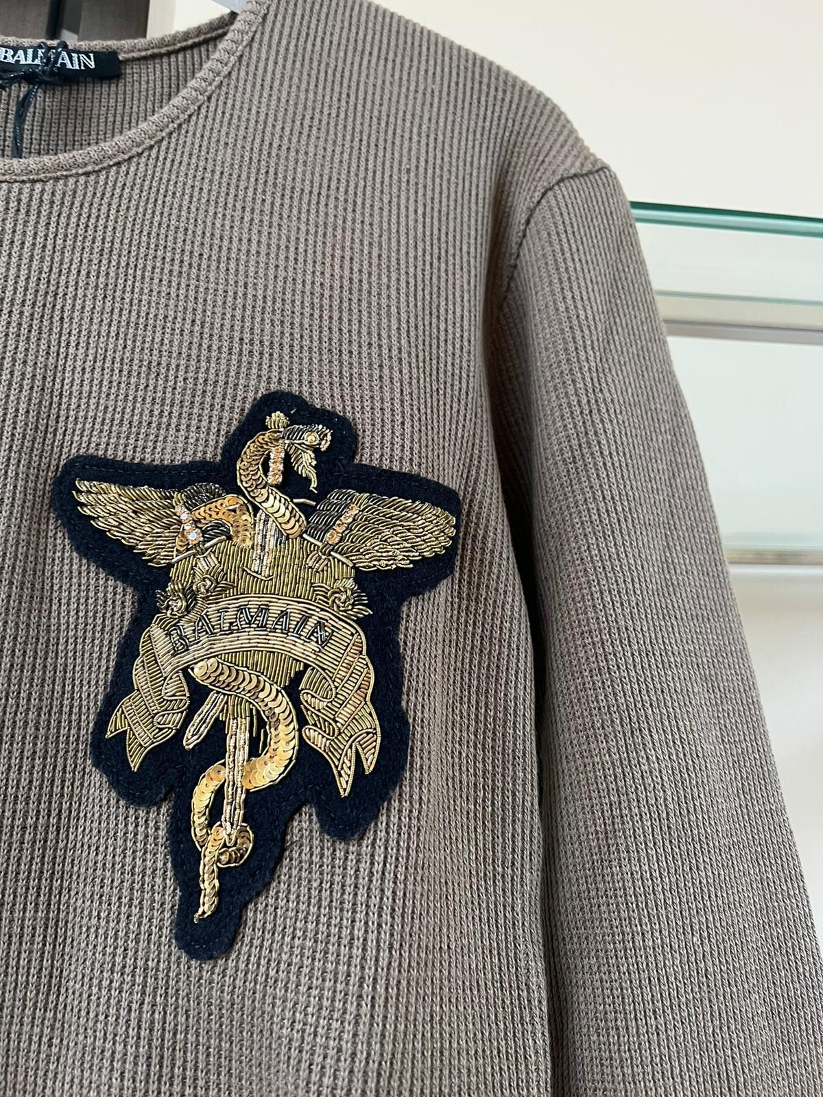 Balmain Embroidered Dagger Logo Crest Thermal Waffle Knit Sweater Size US M / EU 48-50 / 2 - 13 Thumbnail