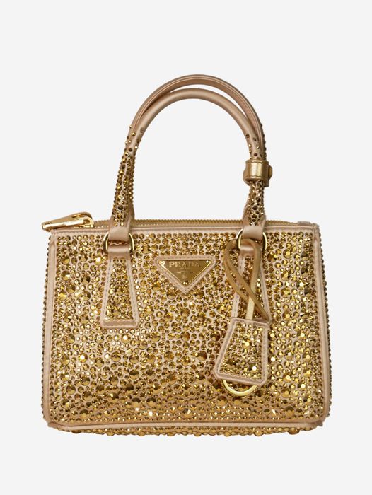 Platinum Prada Galleria Satin Mini-bag With Crystals