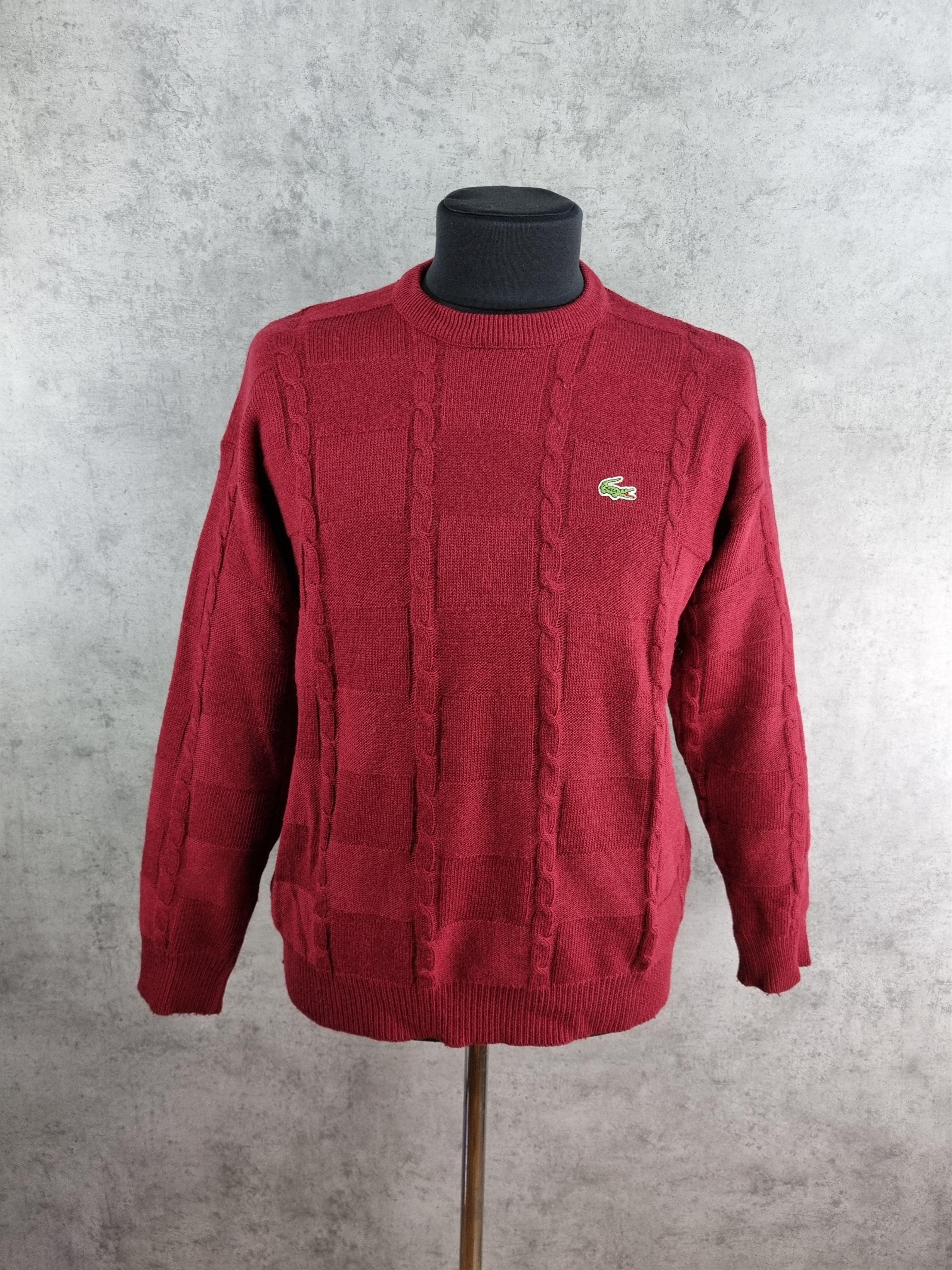 image of Coloured Cable Knit Sweater x Lacoste 80's Lacoste Chemise French Cable Knitted Wool Sweater in Bur