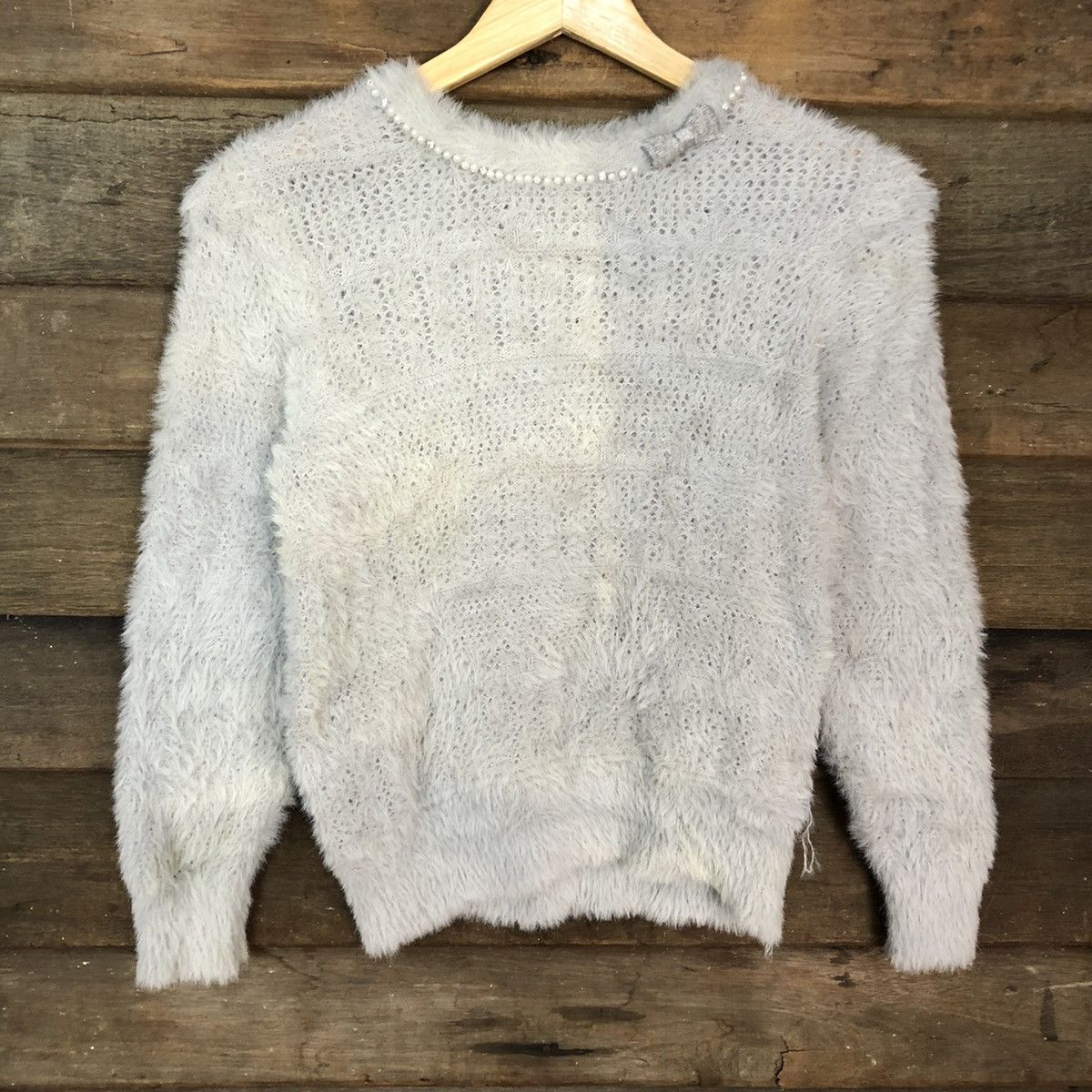 Homespun Knitwear × Japanese Brand Couture Brooch Faded Grey Mohair Shag Shaggy Knitwear #B631 Size S / US 4 / IT 40 - 8 Thumbnail