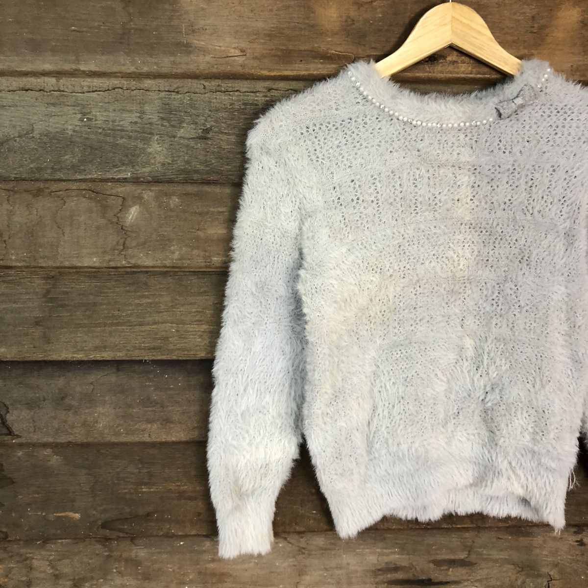 Homespun Knitwear × Japanese Brand Couture Brooch Faded Grey Mohair Shag Shaggy Knitwear #B631 Size S / US 4 / IT 40 - 7 Thumbnail