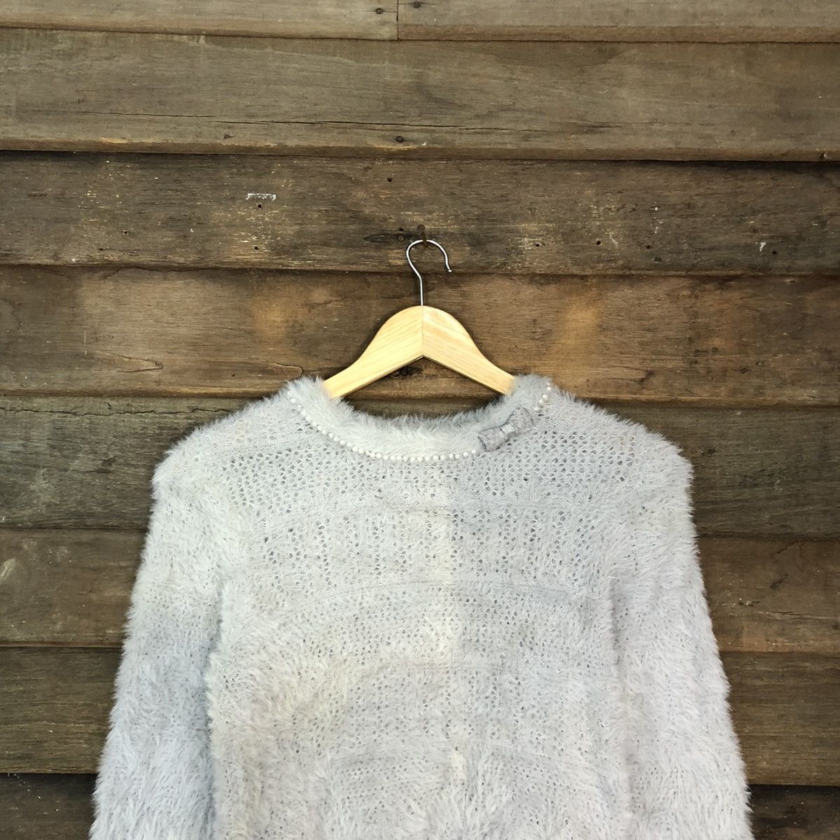 Homespun Knitwear × Japanese Brand Couture Brooch Faded Grey Mohair Shag Shaggy Knitwear #B631 Size S / US 4 / IT 40 - 2 Thumbnail