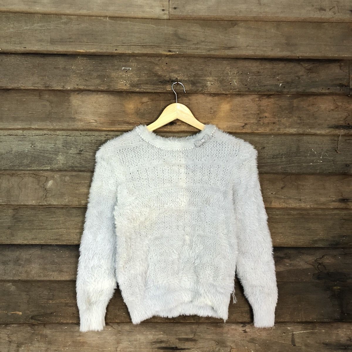 Homespun Knitwear × Japanese Brand Couture Brooch Faded Grey Mohair Shag Shaggy Knitwear #B631 Size S / US 4 / IT 40 - 1 Thumbnail