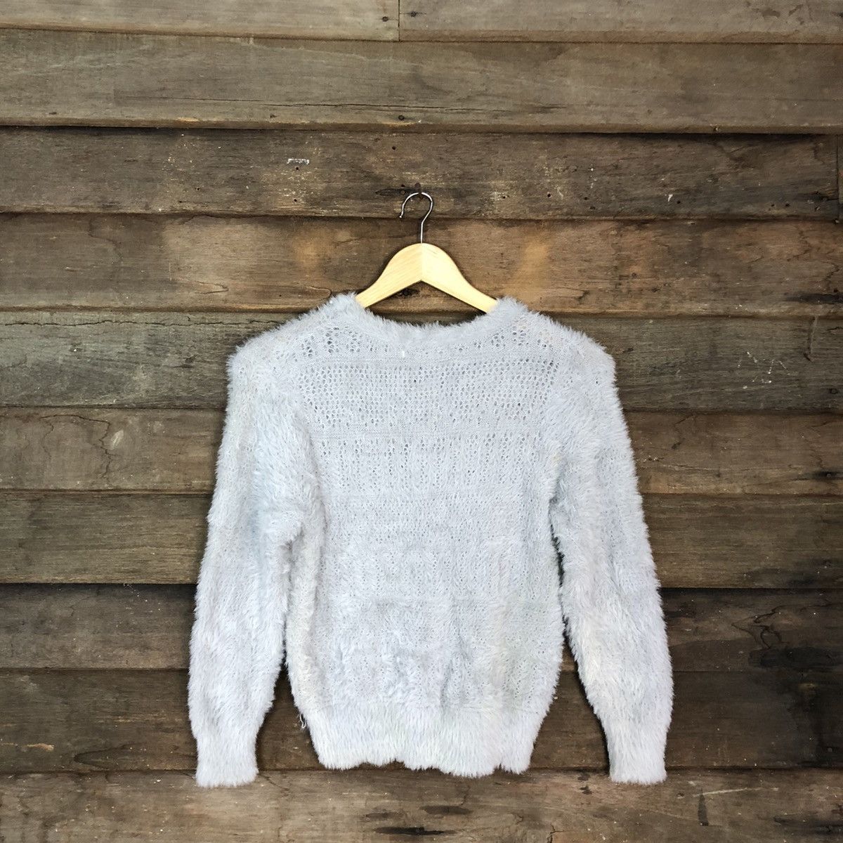 Homespun Knitwear × Japanese Brand Couture Brooch Faded Grey Mohair Shag Shaggy Knitwear #B631 Size S / US 4 / IT 40 - 12 Thumbnail