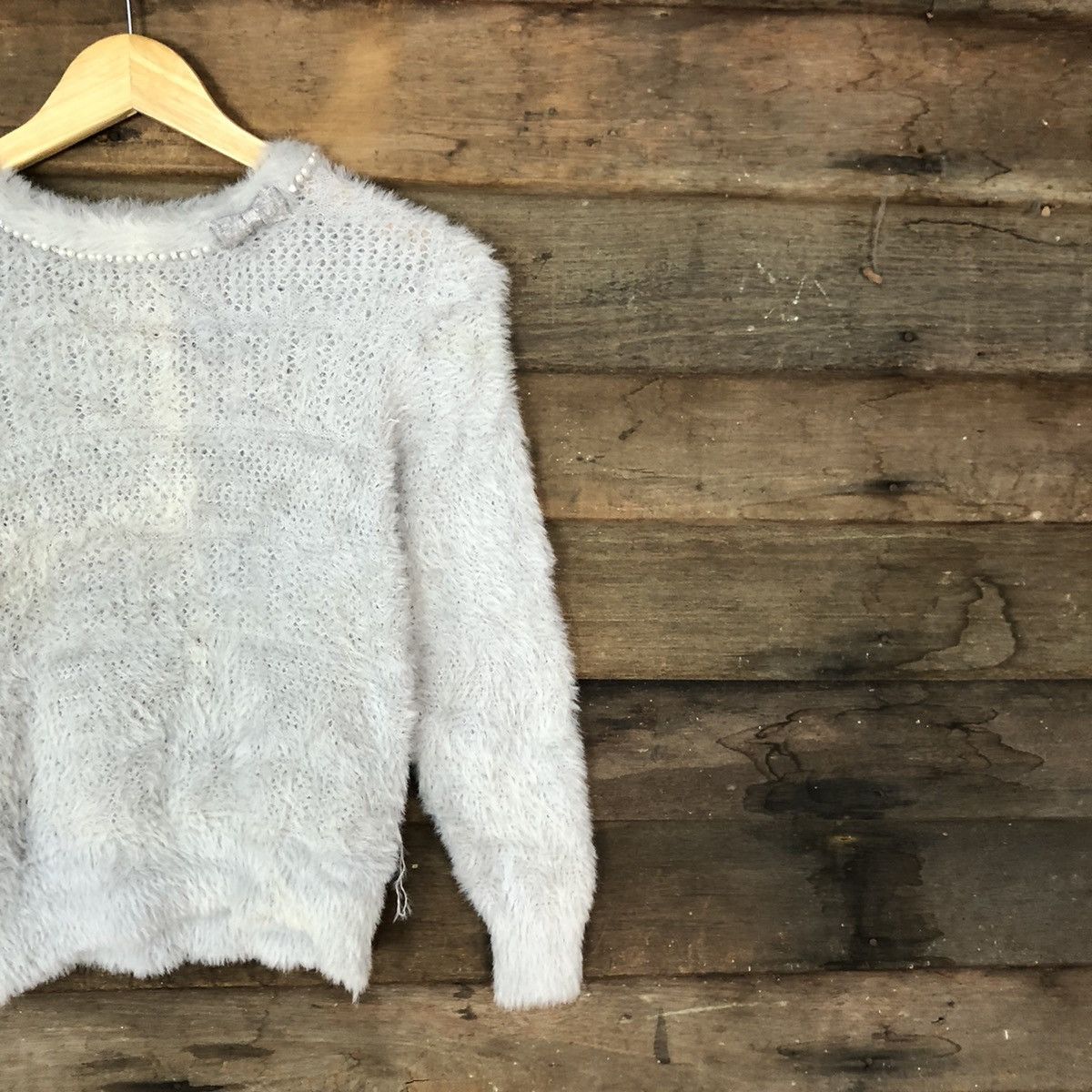 Homespun Knitwear × Japanese Brand Couture Brooch Faded Grey Mohair Shag Shaggy Knitwear #B631 Size S / US 4 / IT 40 - 5 Thumbnail