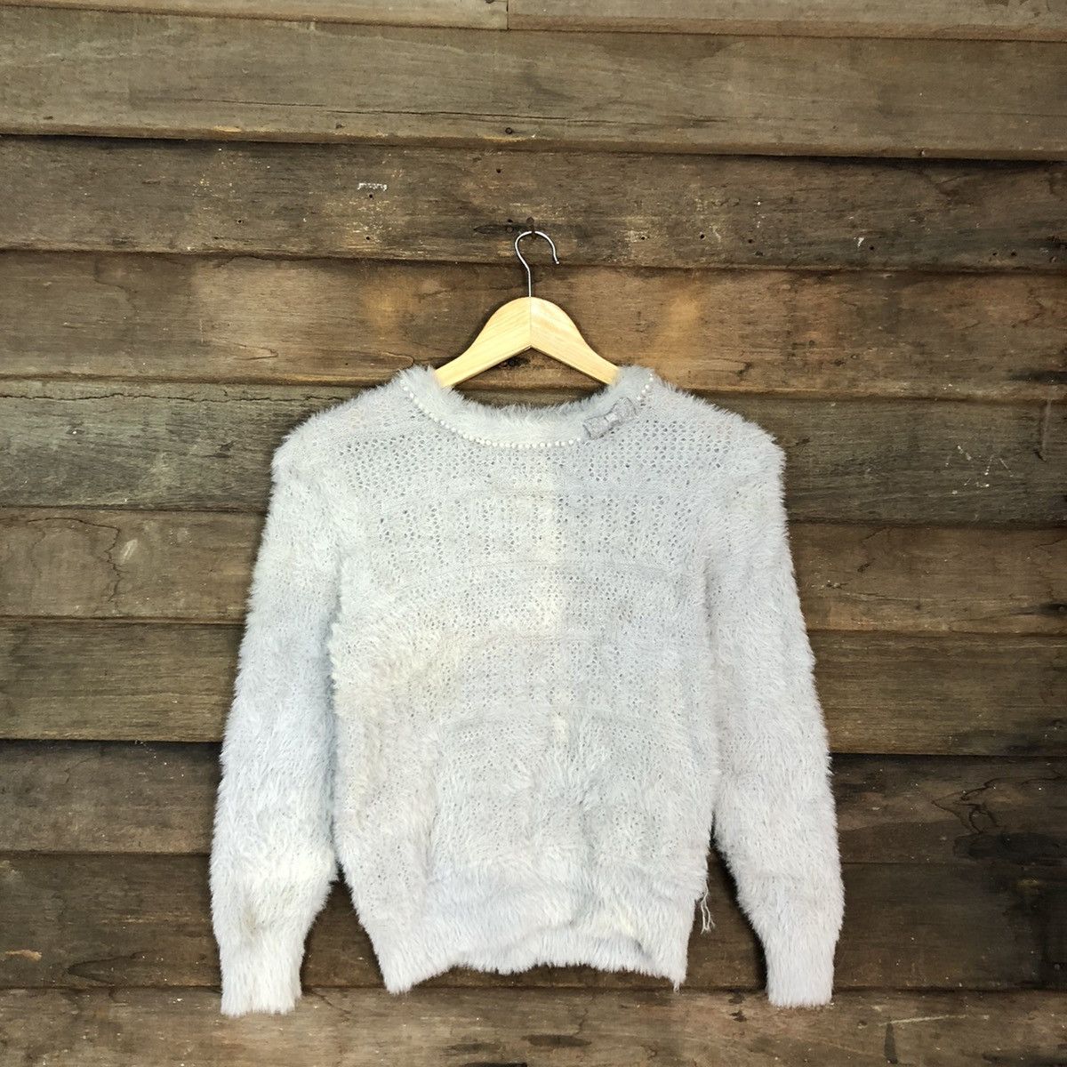 Homespun Knitwear × Japanese Brand Couture Brooch Faded Grey Mohair Shag Shaggy Knitwear #B631 Size S / US 4 / IT 40 - 3 Thumbnail
