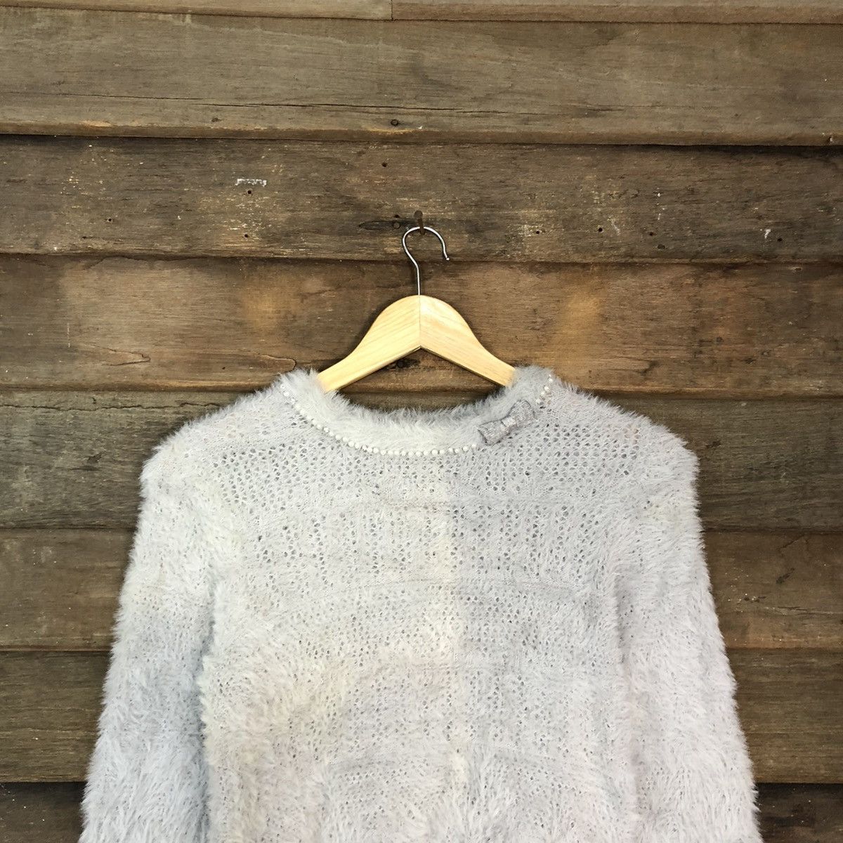 Homespun Knitwear × Japanese Brand Couture Brooch Faded Grey Mohair Shag Shaggy Knitwear #B631 Size S / US 4 / IT 40 - 9 Thumbnail