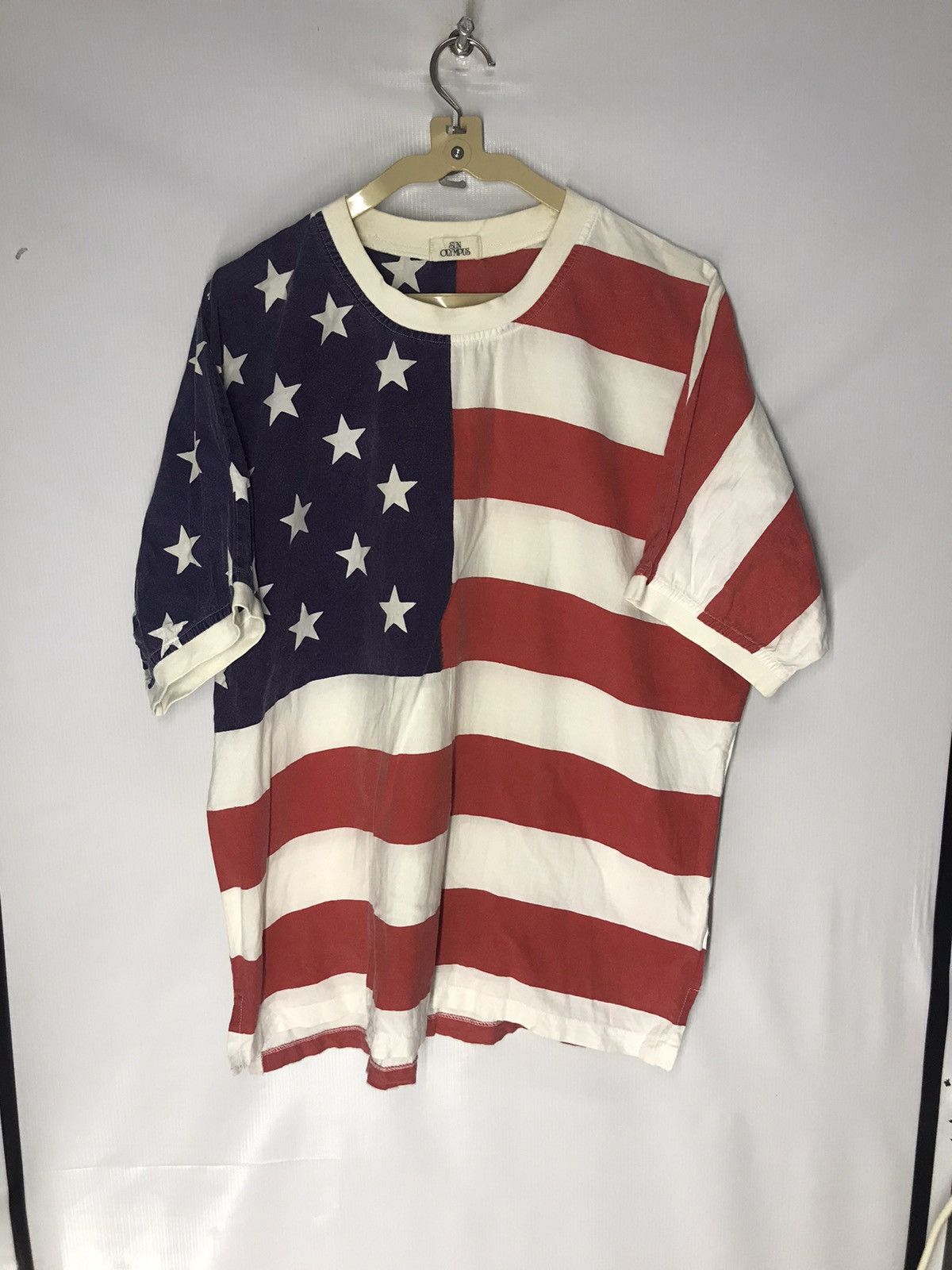 Japanese Brand × Vintage Fullprint American flag tee Size US L / EU 52-54 / 3 - 5 Thumbnail