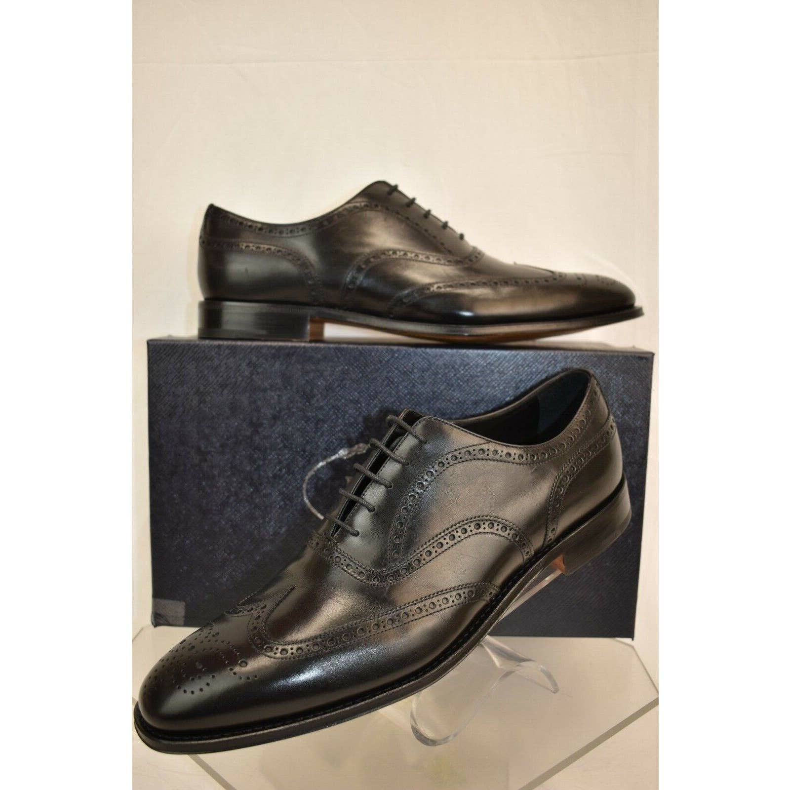 Prada 2EB127 BLACK LEATHER WINGTIP BROGUES OXFORDS 12 US 13 Size US 13 / EU 46 - 1 Thumbnail