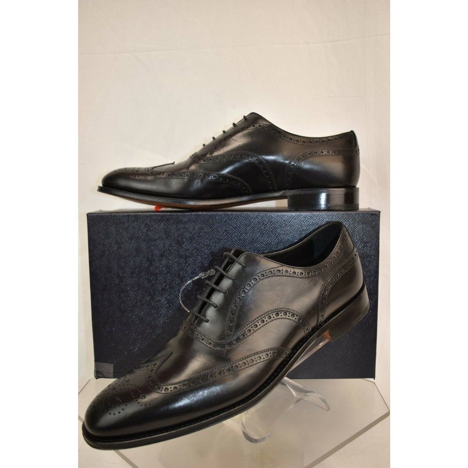 Prada 2EB127 BLACK LEATHER WINGTIP BROGUES OXFORDS 12 US 13 Size US 13 / EU 46 - 3 Thumbnail