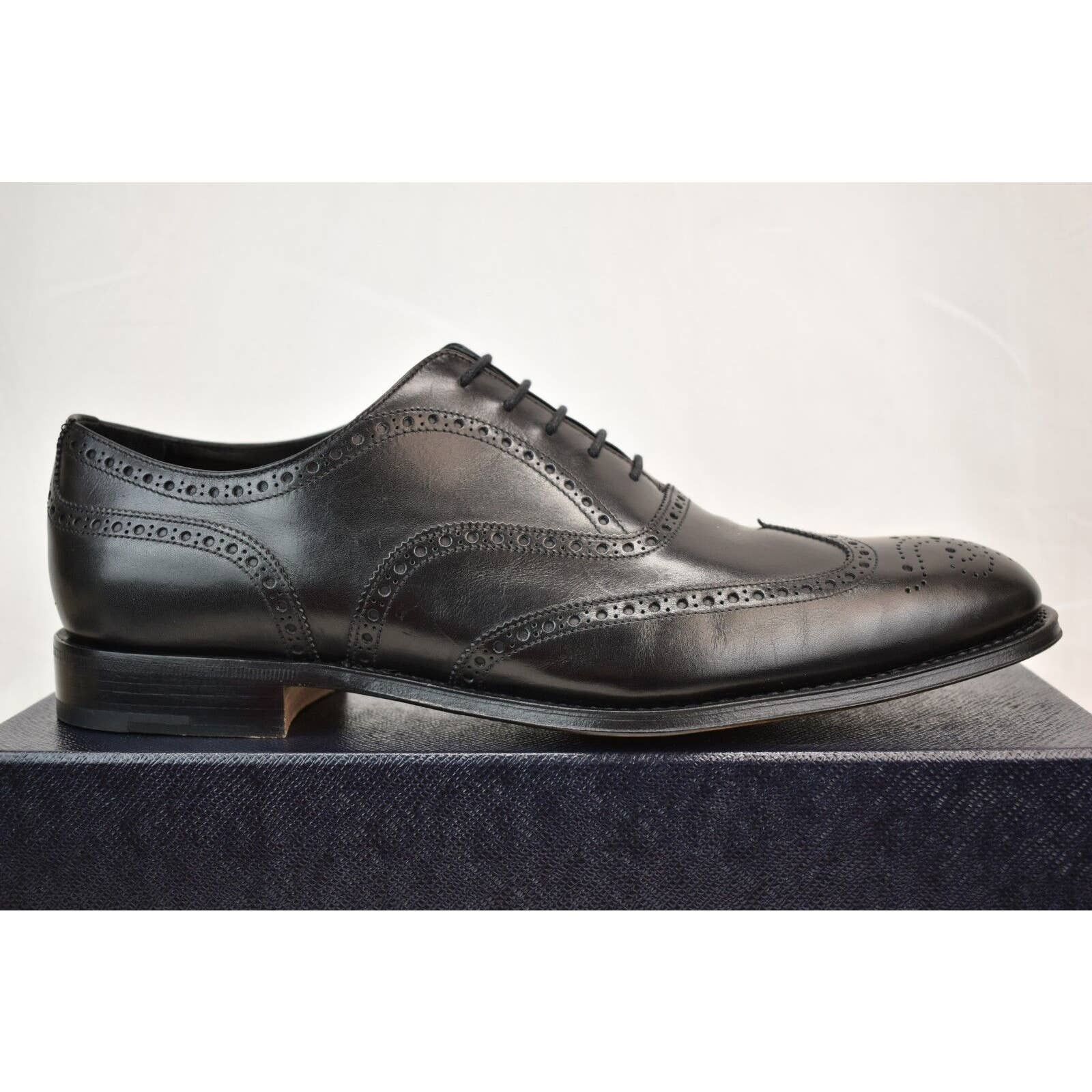 Prada 2EB127 BLACK LEATHER WINGTIP BROGUES OXFORDS 12 US 13 Size US 13 / EU 46 - 2 Thumbnail