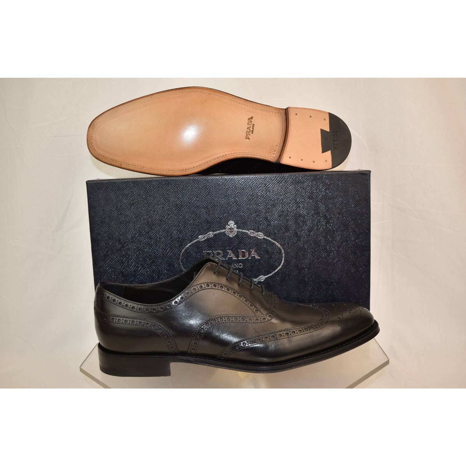 Prada 2EB127 BLACK LEATHER WINGTIP BROGUES OXFORDS 12 US 13 Size US 13 / EU 46 - 5 Thumbnail