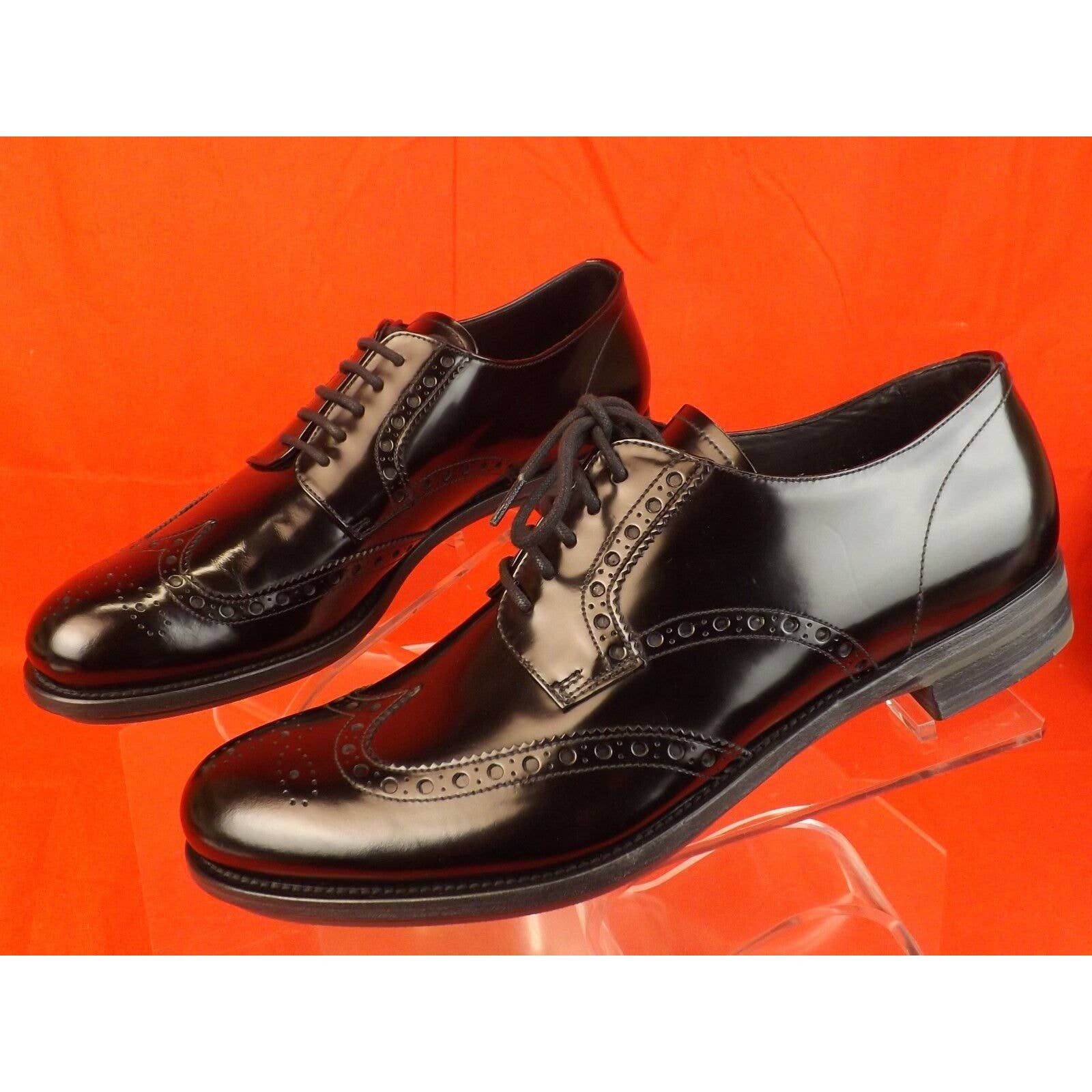 Prada 2EE061 BLACK PATENT LEATHER WINGTIP BROGUE OXFORDS 10 11 Size US 11 / EU 44 - 6 Thumbnail