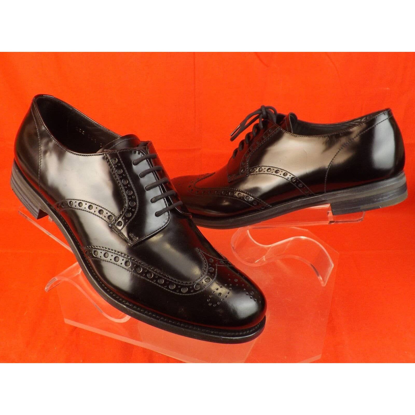 Prada 2EE061 BLACK PATENT LEATHER WINGTIP BROGUE OXFORDS 10 11 Size US 11 / EU 44 - 1 Thumbnail