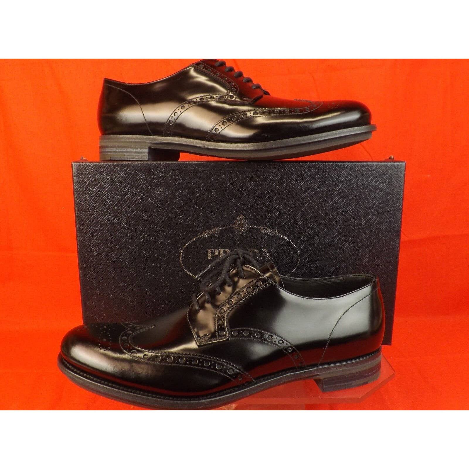 Prada 2EE061 BLACK PATENT LEATHER WINGTIP BROGUE OXFORDS 10 11 Size US 11 / EU 44 - 2 Thumbnail