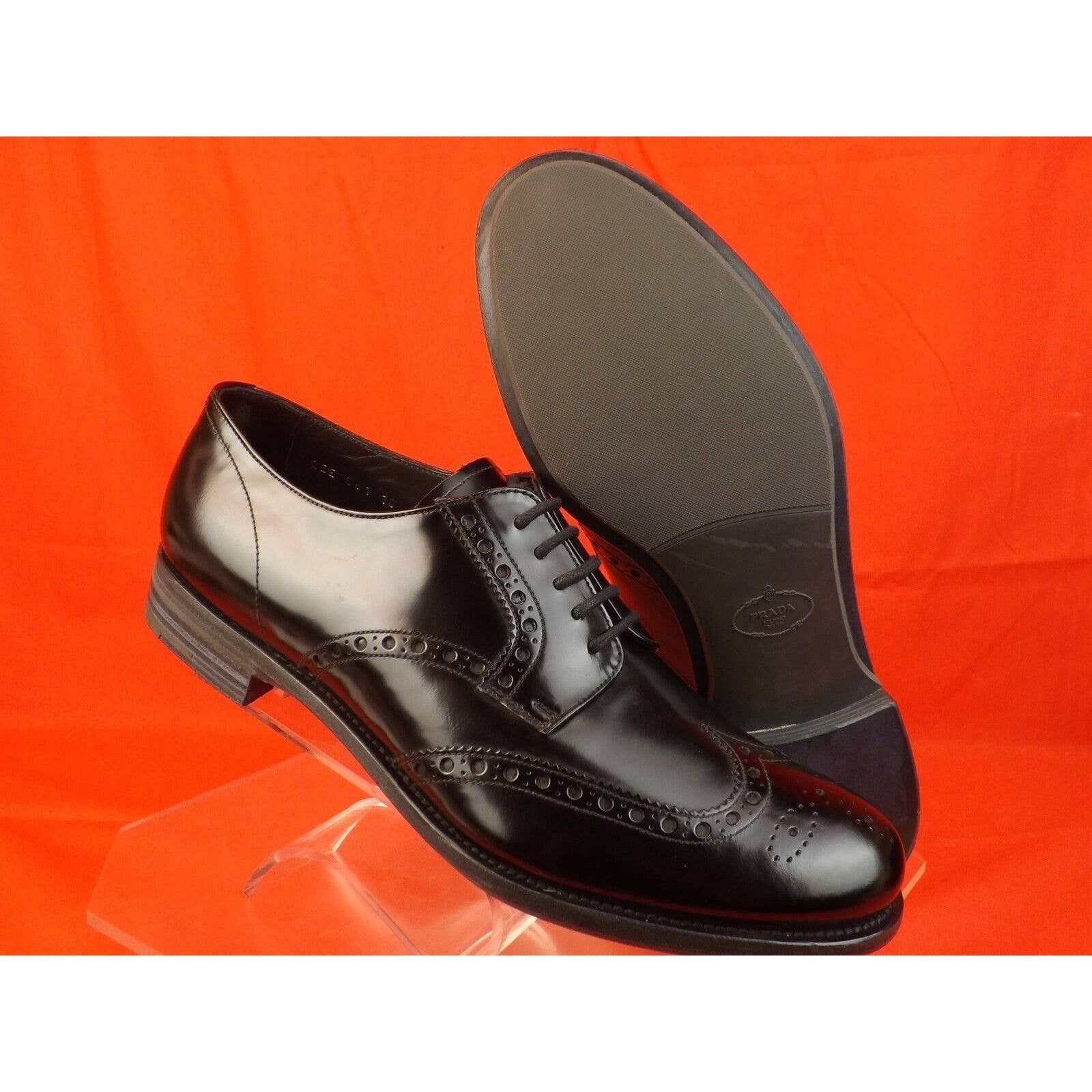 Prada 2EE061 BLACK PATENT LEATHER WINGTIP BROGUE OXFORDS 10 11 Size US 11 / EU 44 - 7 Thumbnail