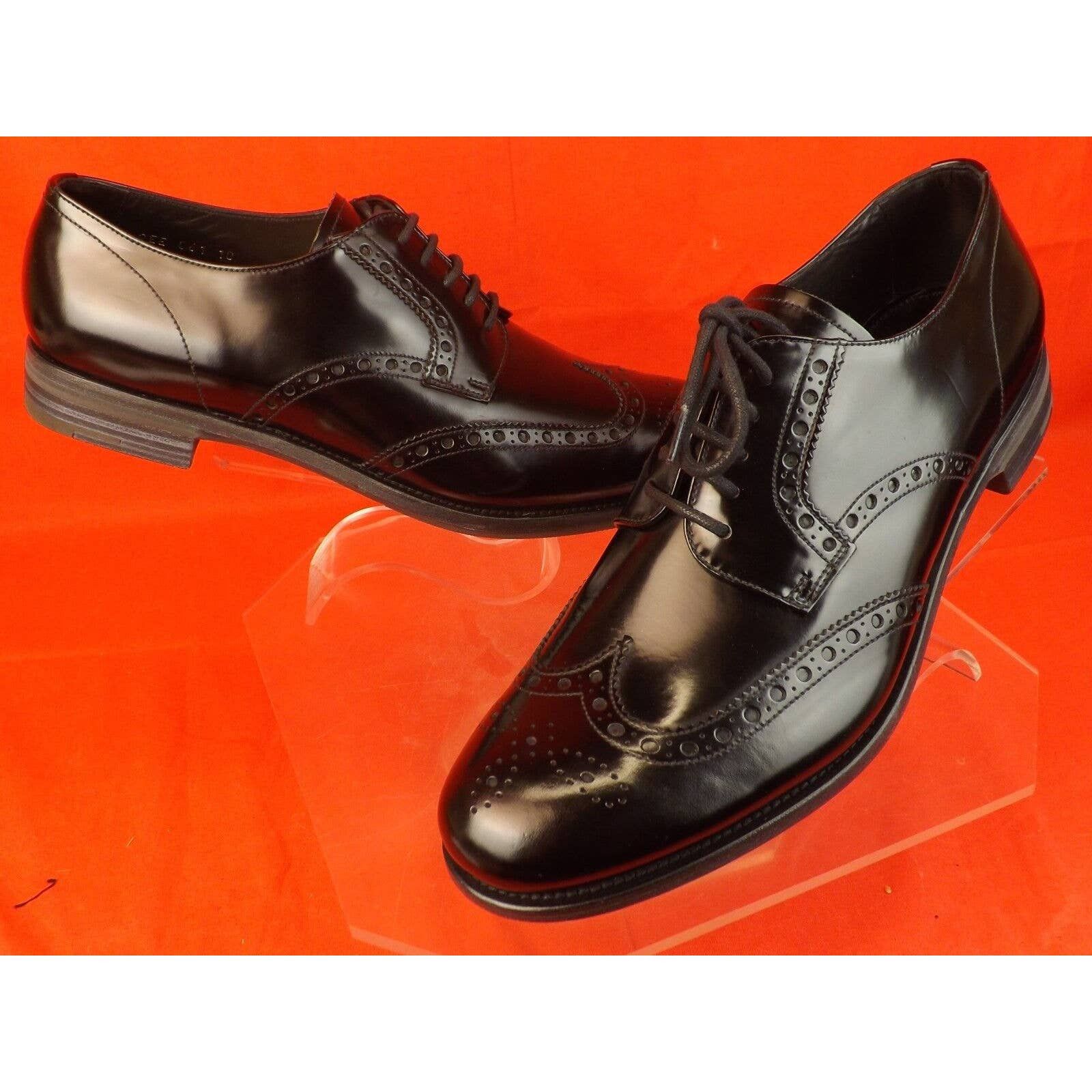 Prada 2EE061 BLACK PATENT LEATHER WINGTIP BROGUE OXFORDS 10 11 Size US 11 / EU 44 - 4 Thumbnail