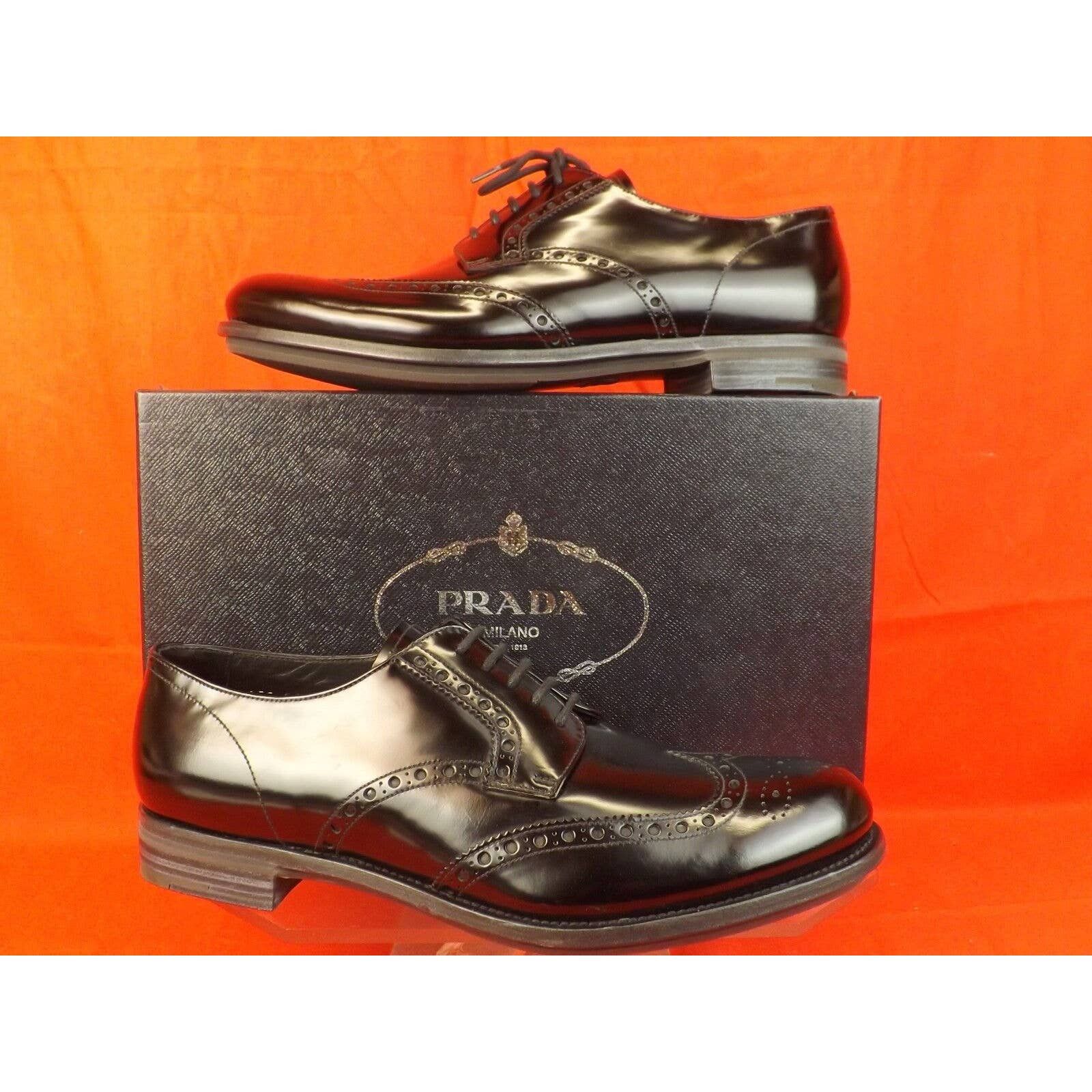 Prada 2EE061 BLACK PATENT LEATHER WINGTIP BROGUE OXFORDS 10 11 Size US 11 / EU 44 - 3 Thumbnail
