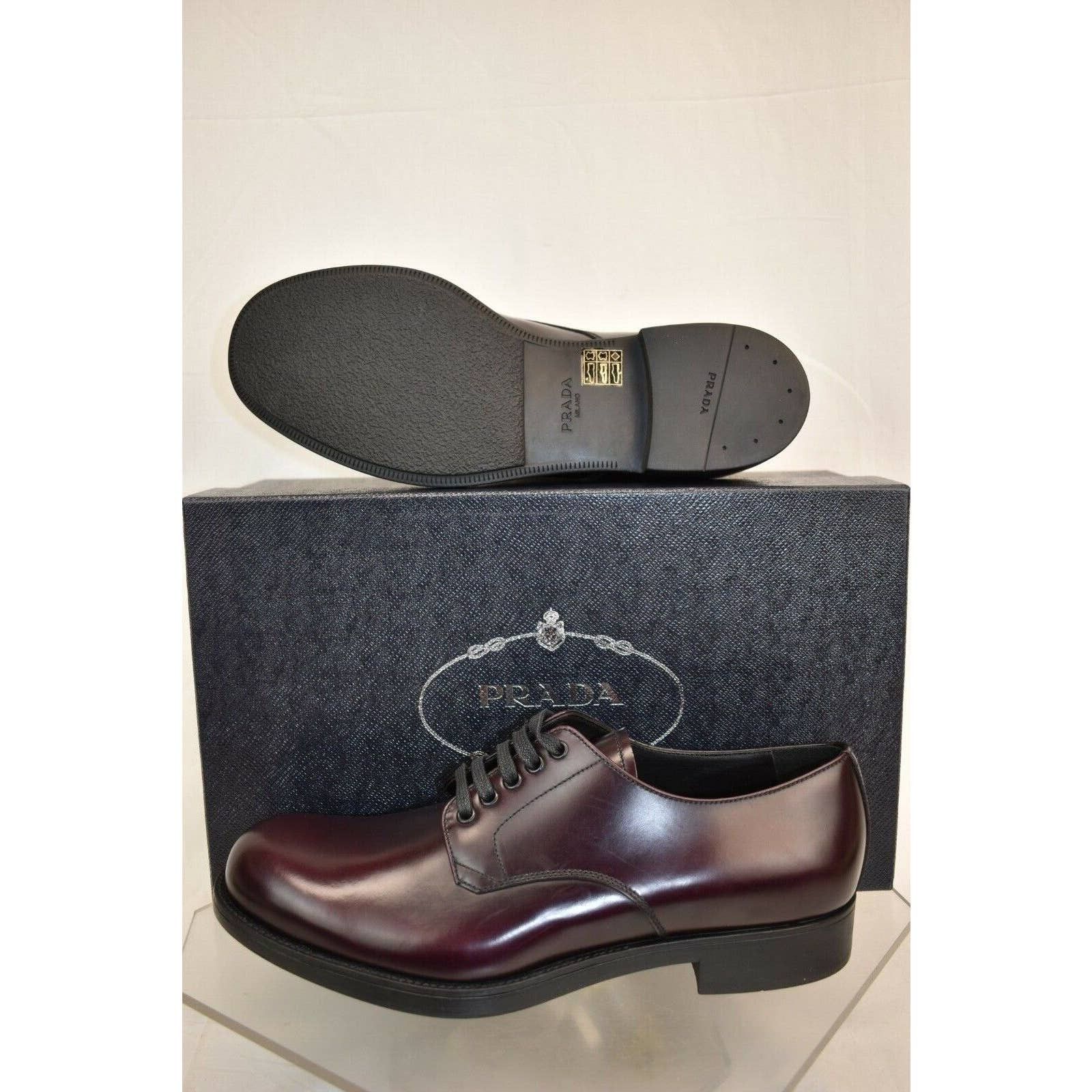 Prada 2EE212 BURGUNDY CORDOVAN LEATHER CLASSIC DERBY SHOES 8 US 9 Size US 9 / EU 42 - 3 Thumbnail