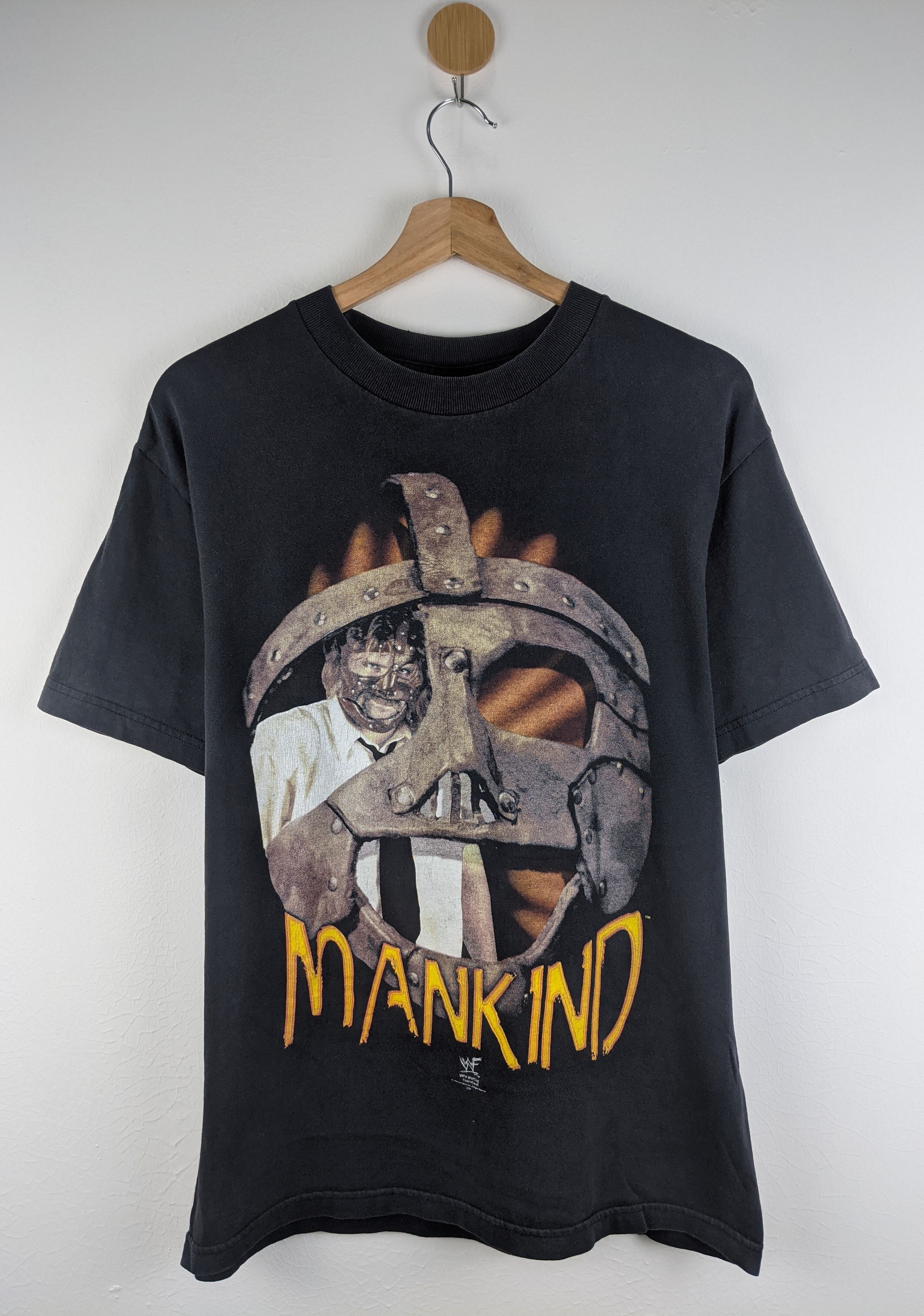 image of Wwf 90's 1998 Mankind Wrestling Shirt in Black, Men's (Size Medium)