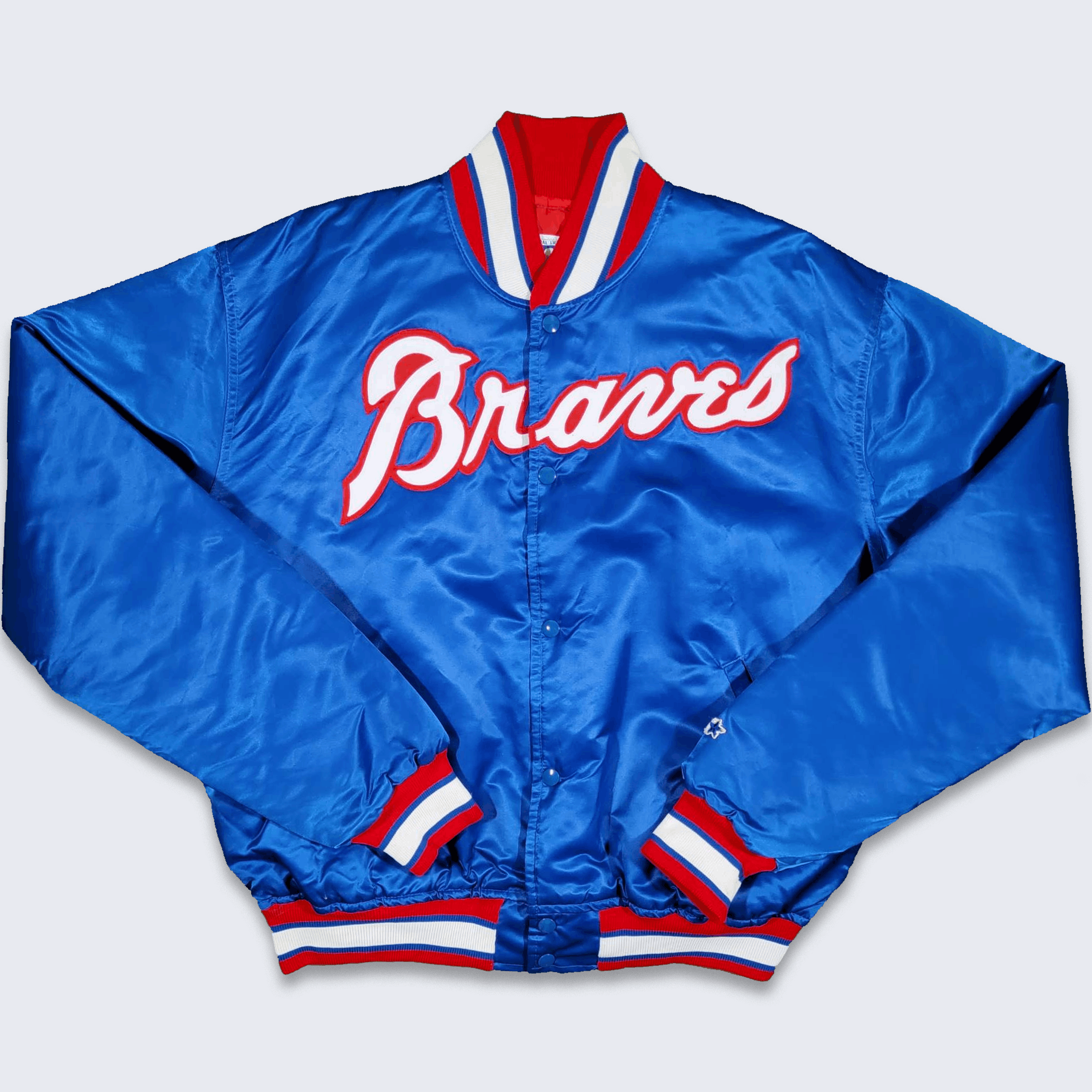 image of Mlb x Starter Atlanta Braves Vintage Starter Satin Bomber Jacket in Blue, Men's (Size XL)