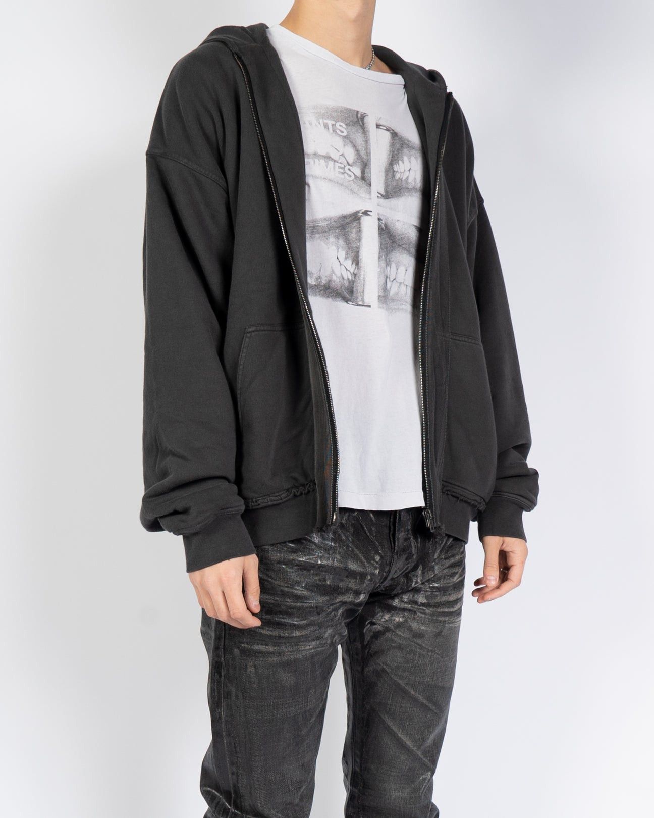 Haider Ackermann Dark Grey Distressed Double Layer Zip-Hoodie Size US M / EU 48-50 / 2 - 5 Thumbnail