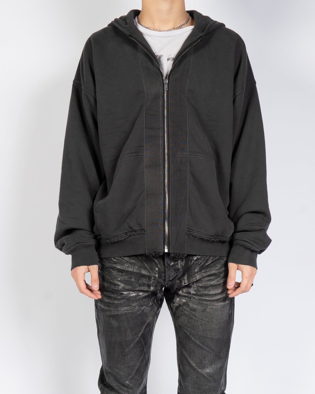 Pre-owned Haider Ackermann Dark Grey Distressed Double Layer Zip-hoodie