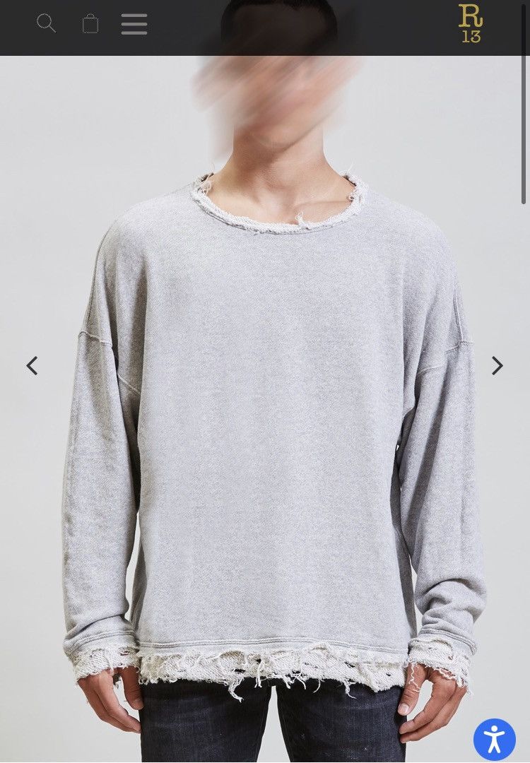 R13 Shredded Edge Oversized Crewneck. Medium Size US M / EU 48-50 / 2 - 1 Thumbnail