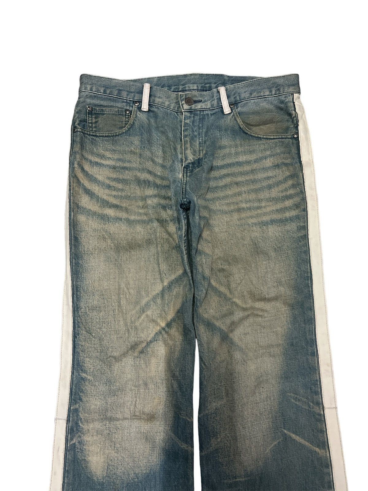ABAHOUSE × Japanese Brand STAF PICK🔥ABAH HOUSE LEATHER SIDE TAPE DISTRESSED PANT FOG Size US 32 / EU 48 - 2 Thumbnail